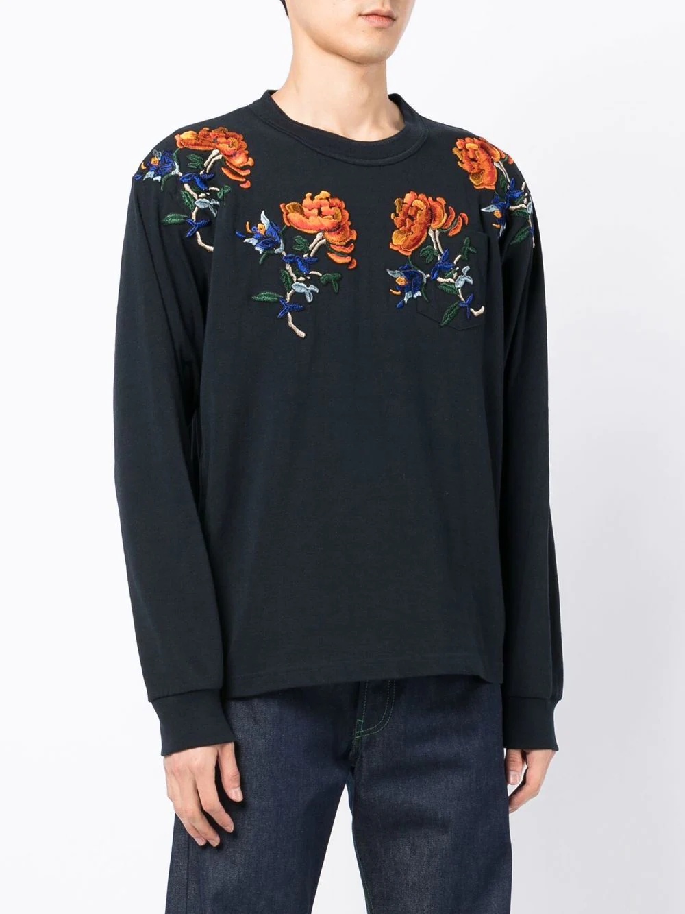 floral-embroidered crew-neck sweatshirt - 3