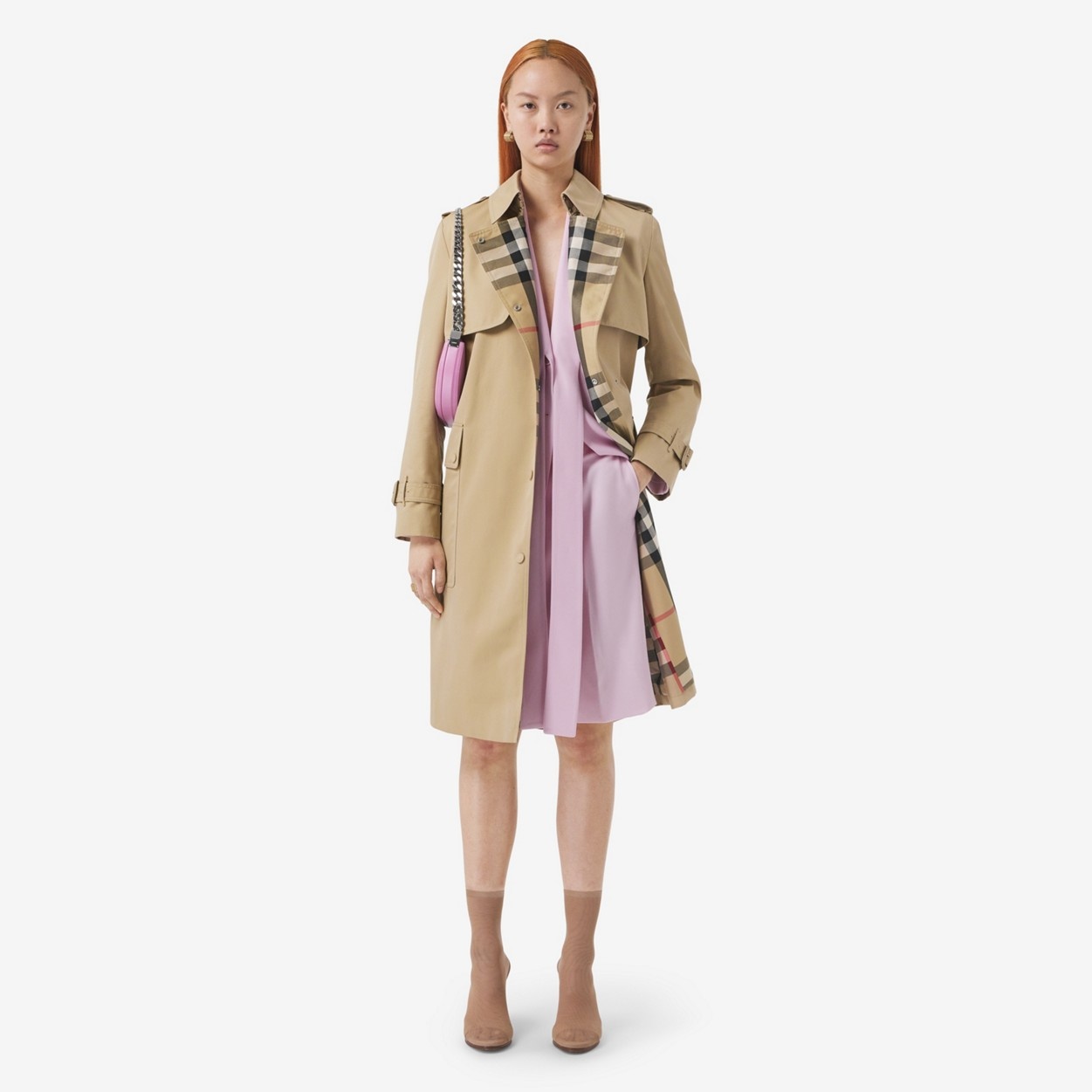 Check Panel Cotton Gabardine Trench Coat - 3