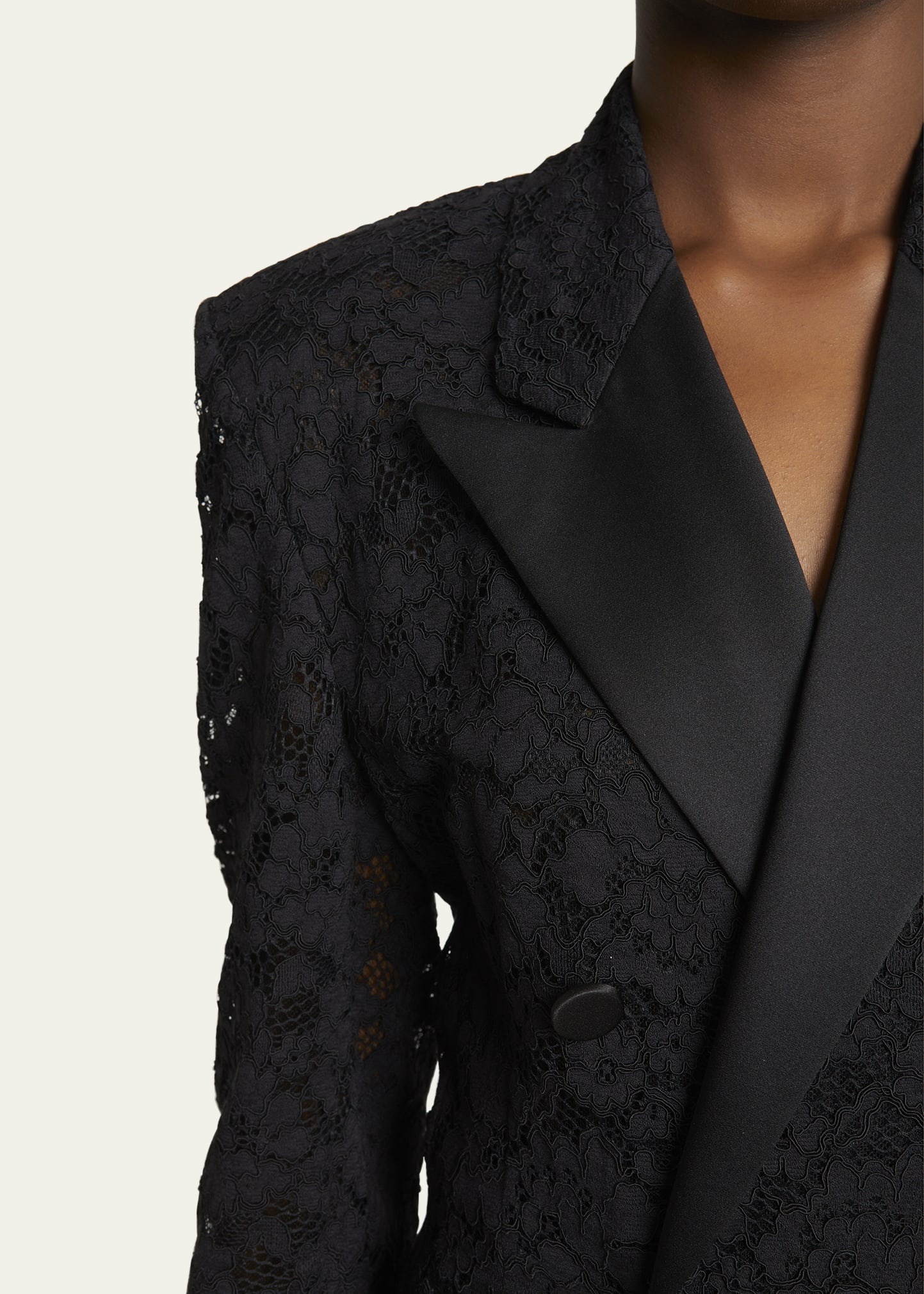 Double-Breasted Lace Tuxedo Blazer - 5