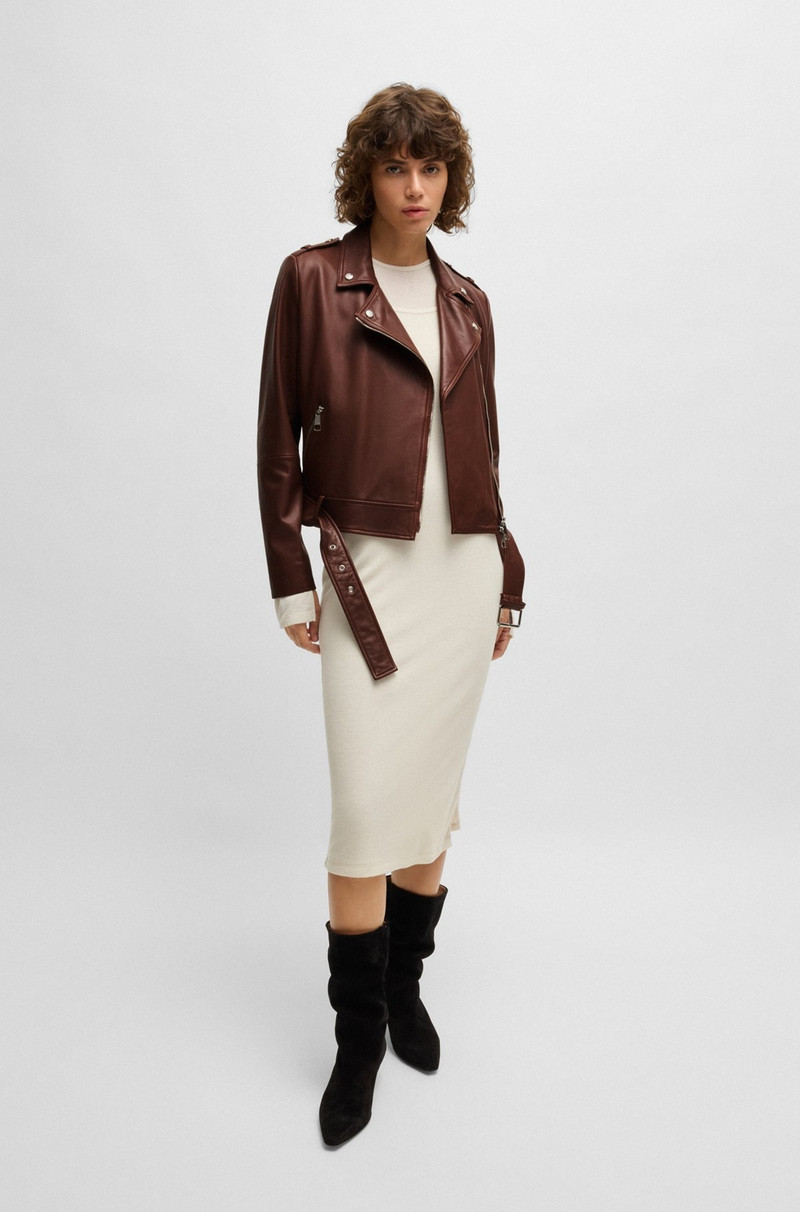 BOSS REGULAR-FIT JACKET IN NAPPA LEATHER WITH BUCKLED BELT outlook