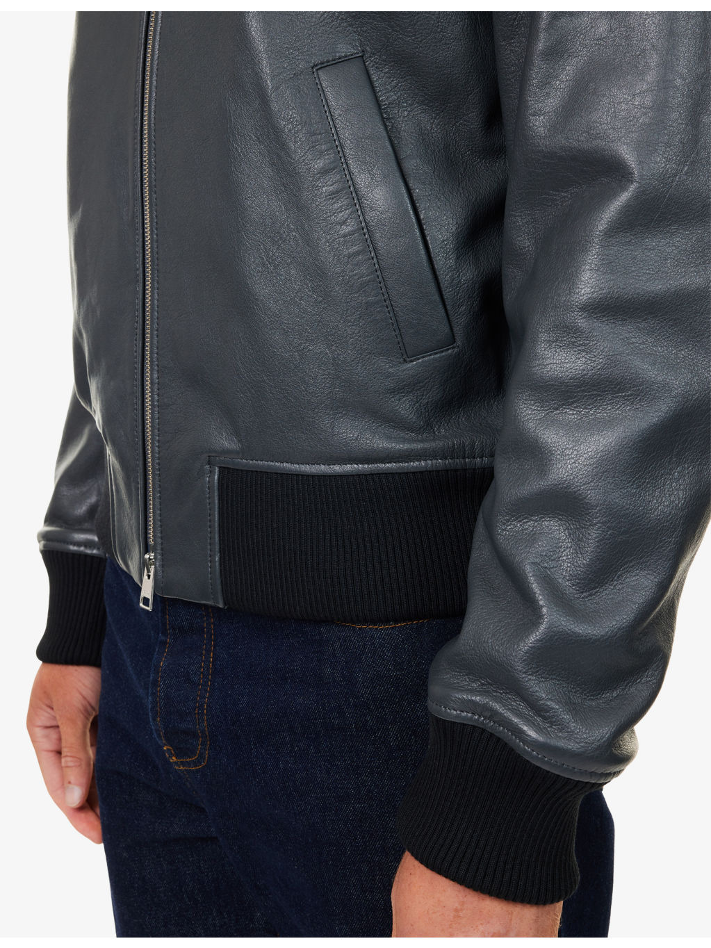 Regular-Fit Spread-Collar Leather Jacket - 6