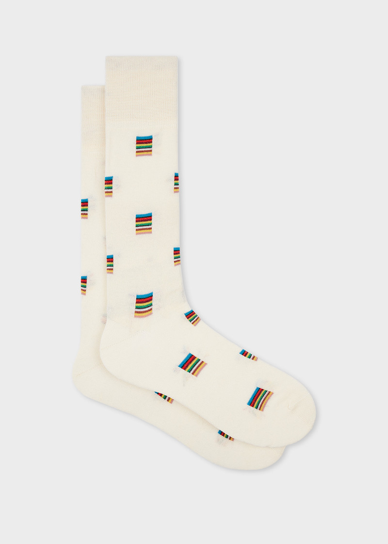 Ecru 'Signature Stripe' Square Socks - 1