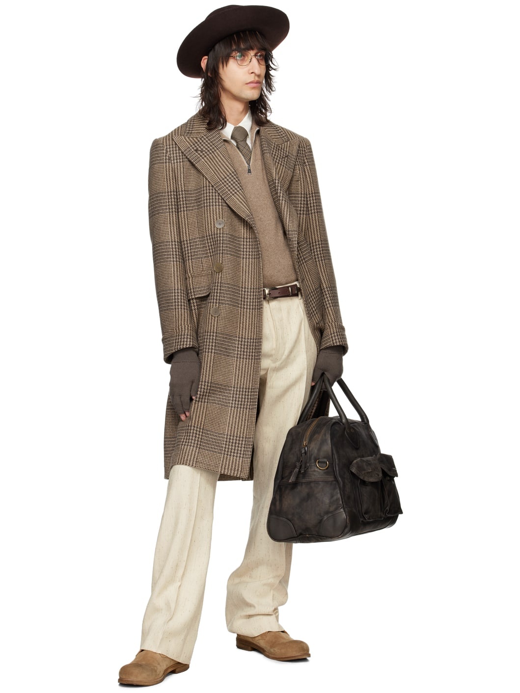 Brown Plaid Coat - 4