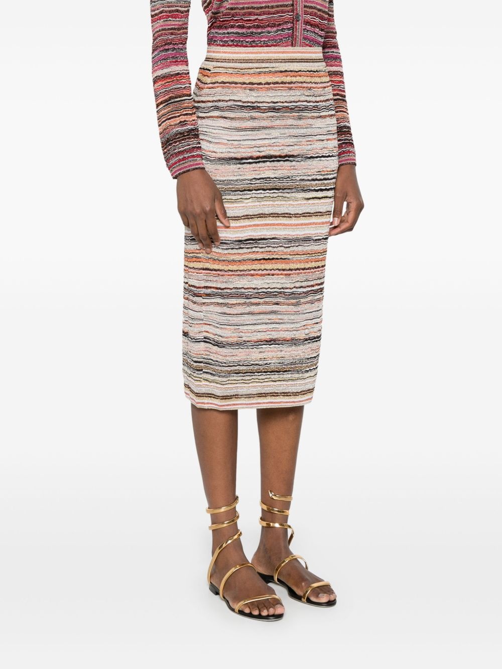 wave-pattern lamé midi skirt - 3