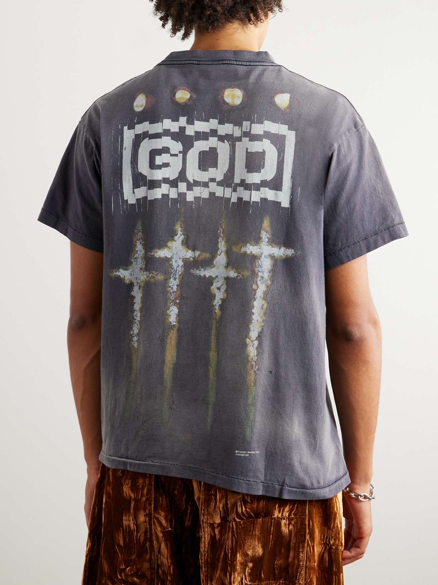 SAINT M×××××× + FORSOMEONE Saint Printed Distressed Cotton-Jersey T-Shirt |  REVERSIBLE