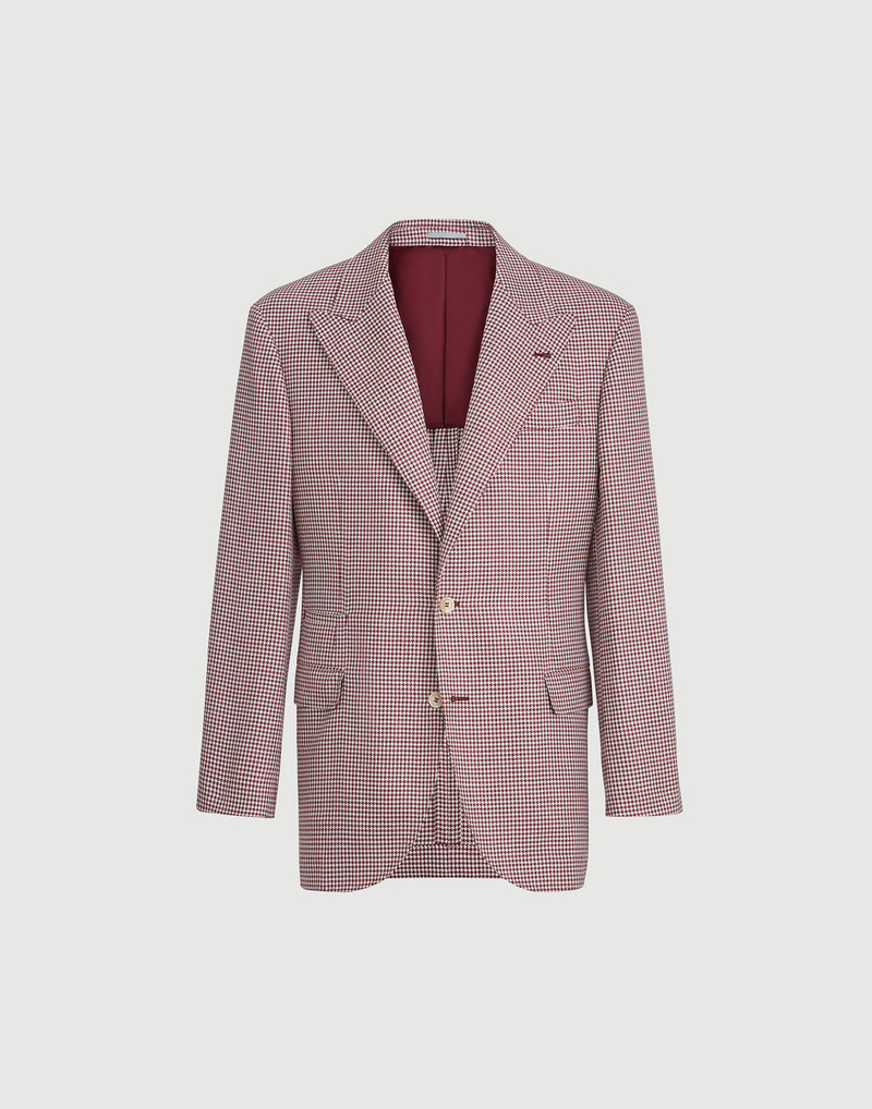 Virgin wool, silk and linen houndstooth Tailor blazer with peak lapels 1