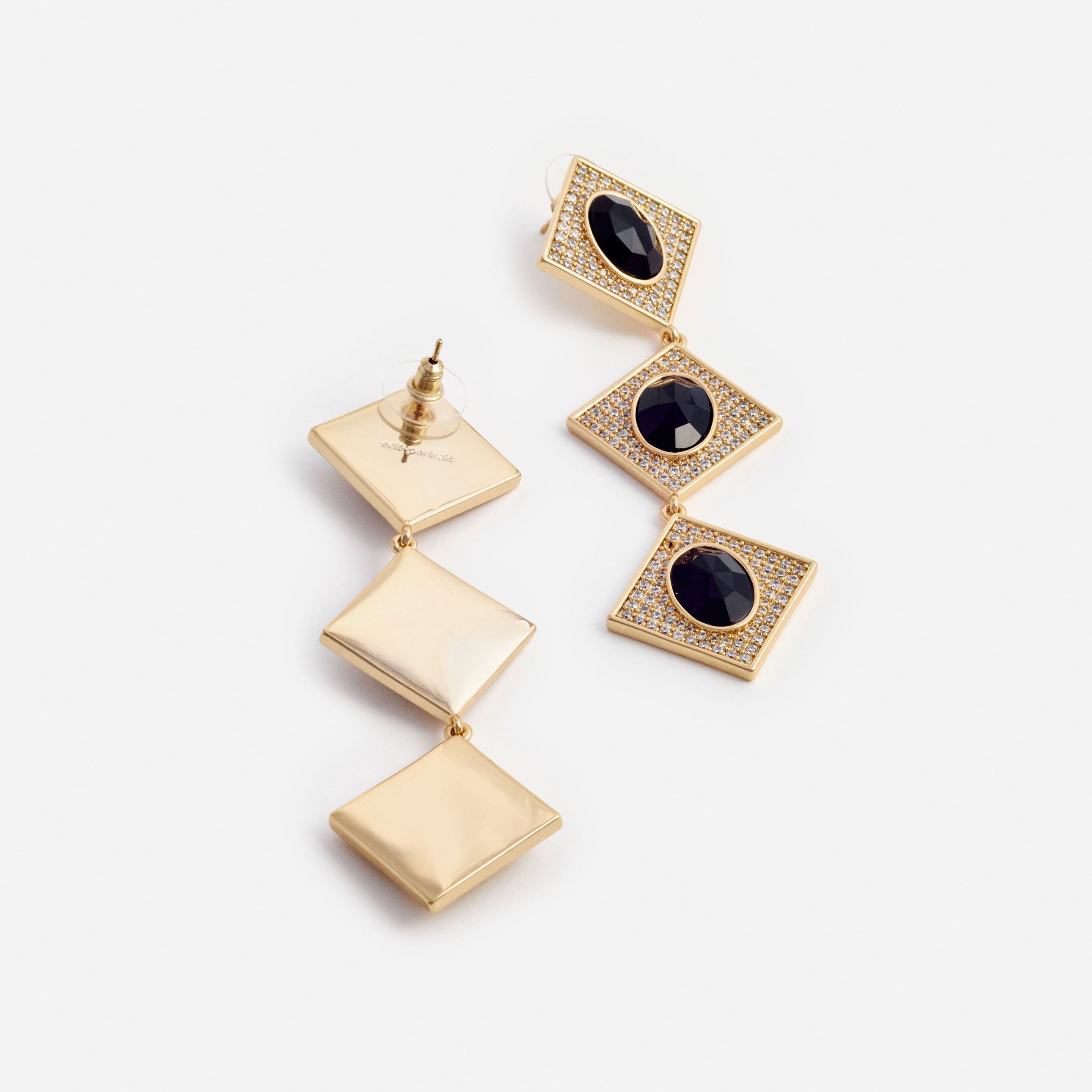 Gold Crystal Black Tiered Earrings - 2