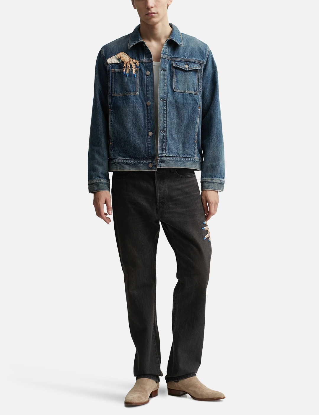 UNDERCOVER EMBELLISHED D-HAND DENIM JACKET | hbx | REVERSIBLE