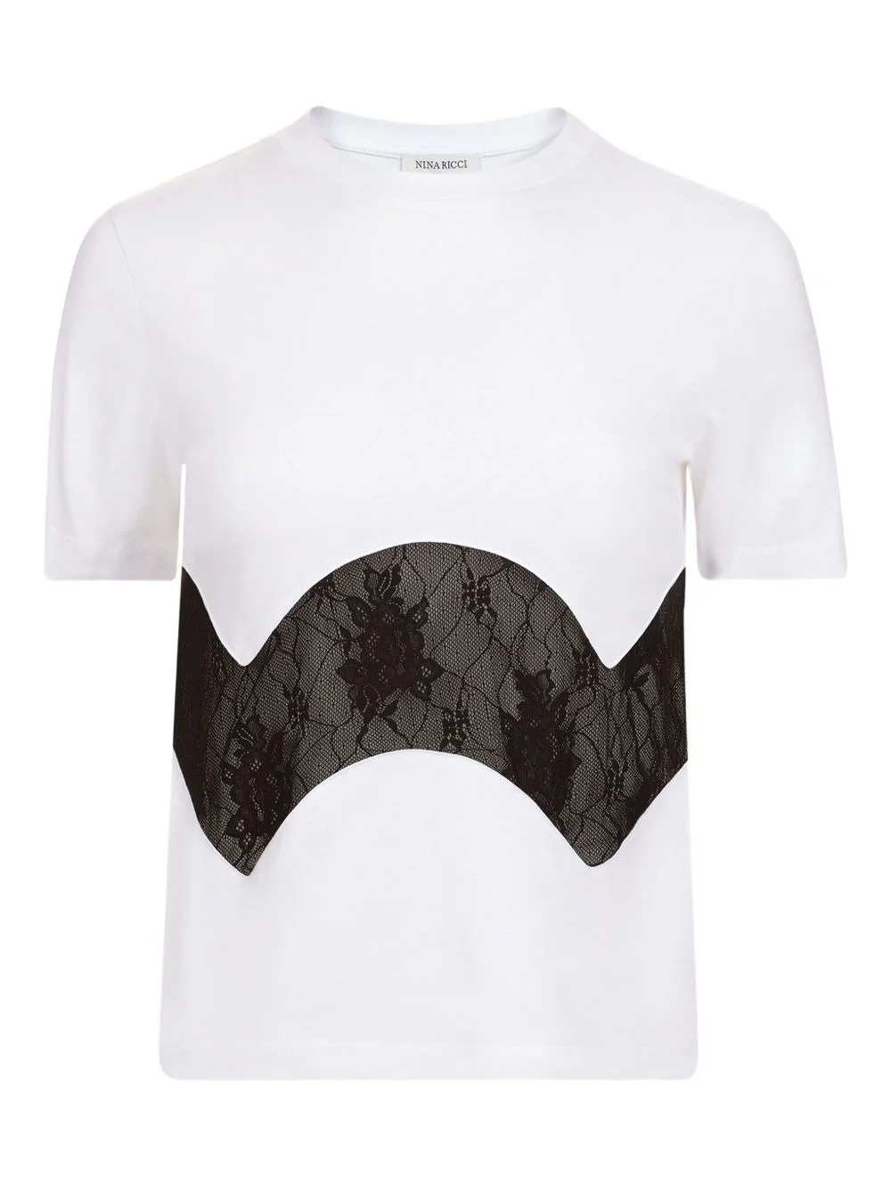 lace-insert cotton T-shirt - 1