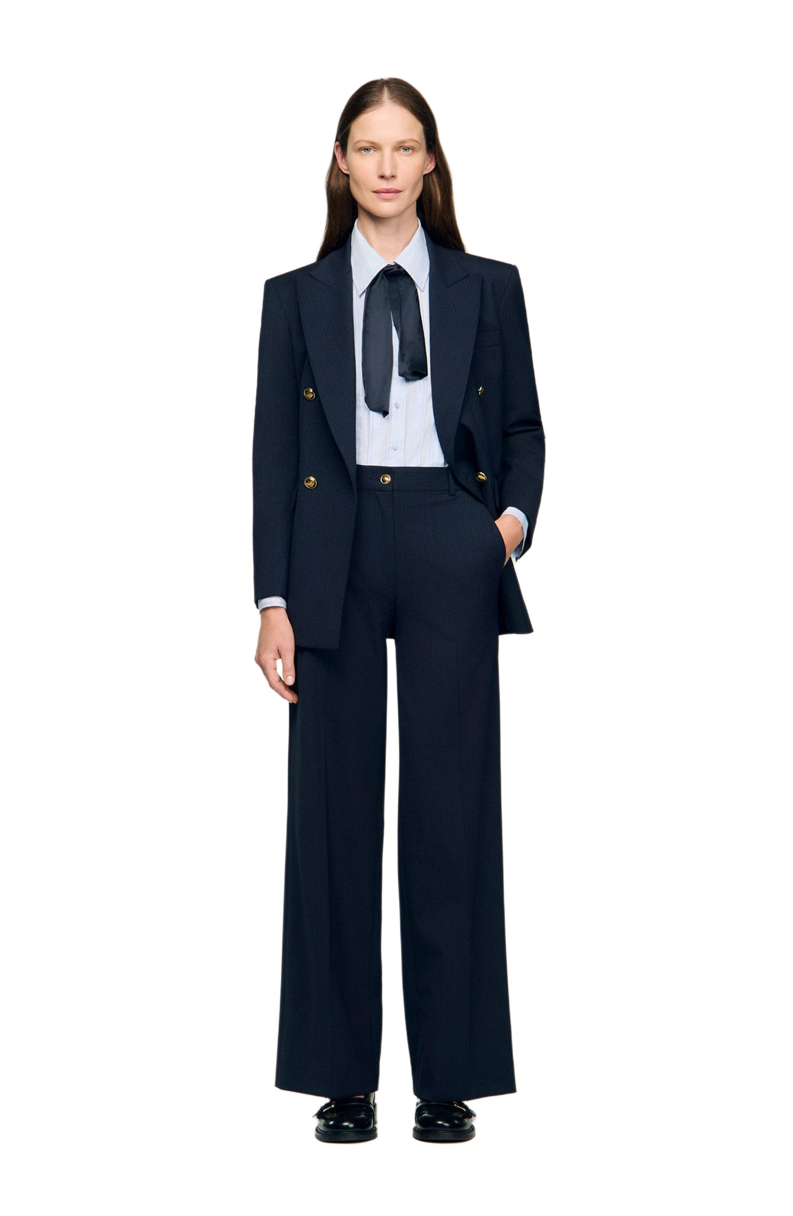 SANDRO Chalk-striped trousers in Navy Blue at Nordstrom - 6