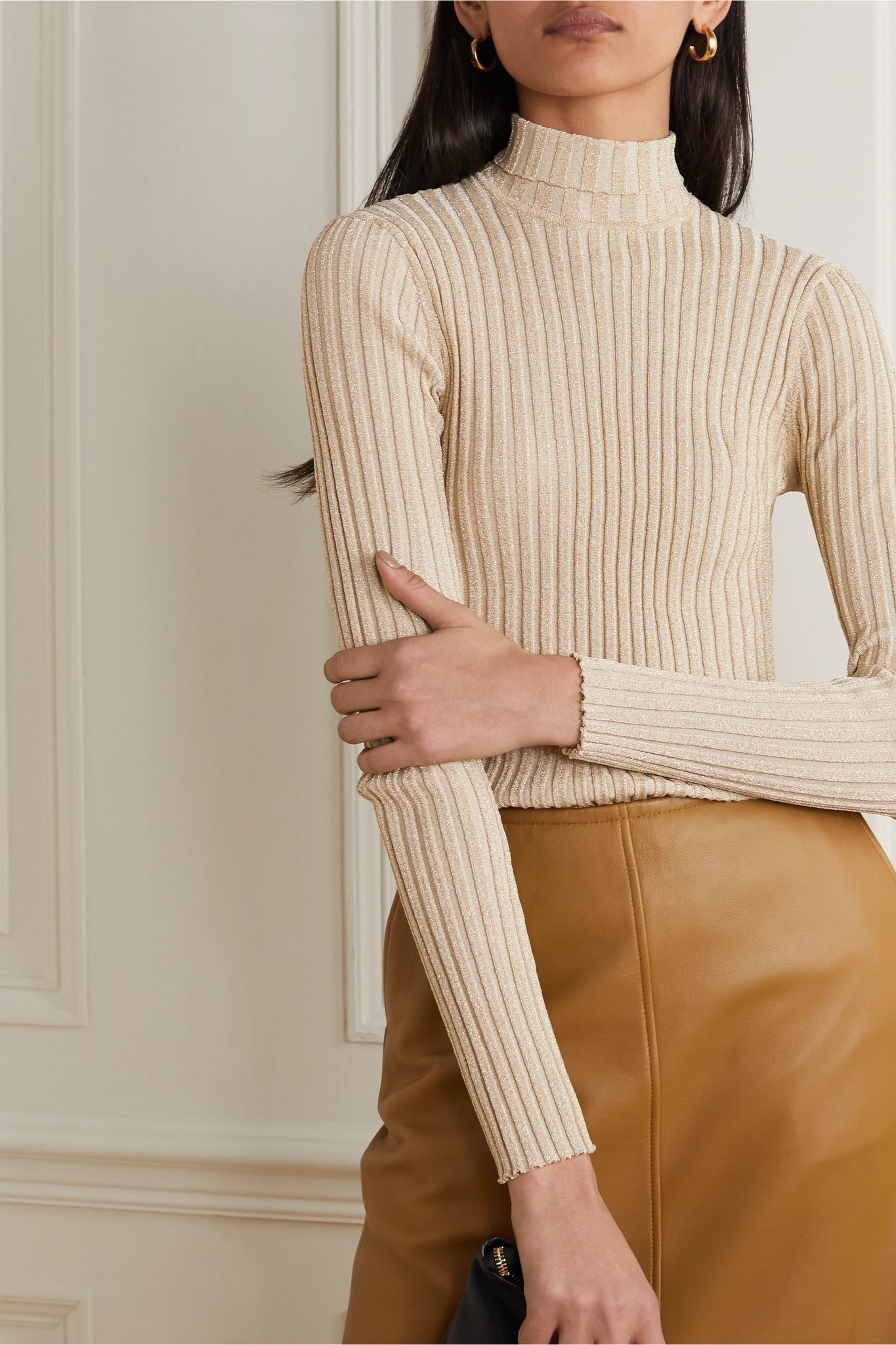 Metallic ribbed-knit turtleneck sweater - 3