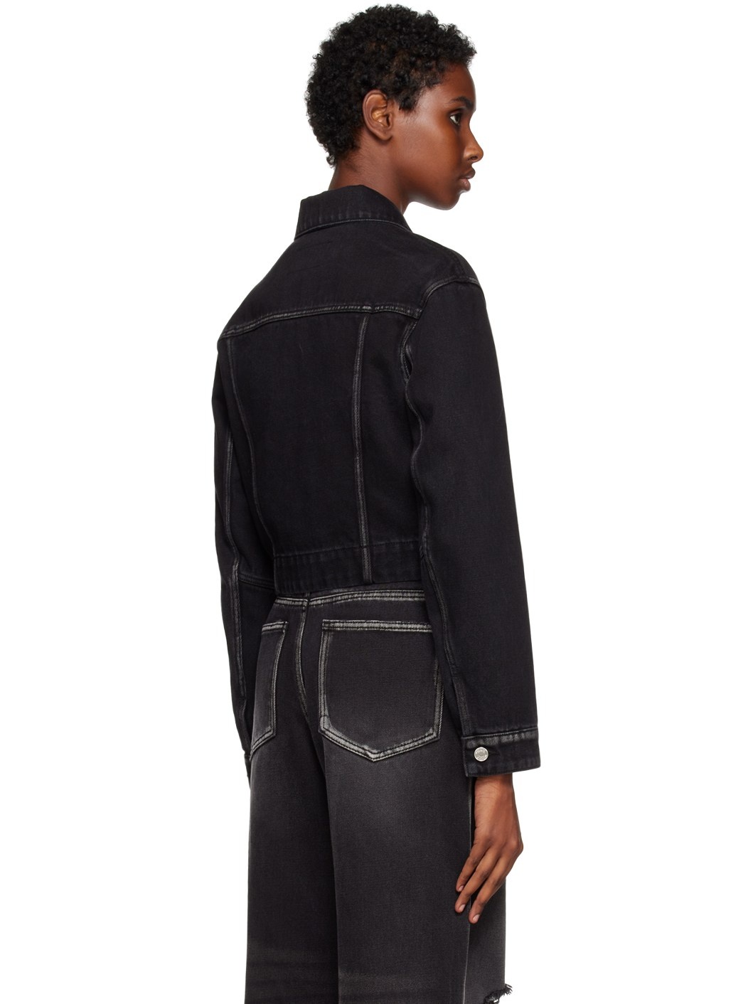 Black V-Line Denim Jacket - 3