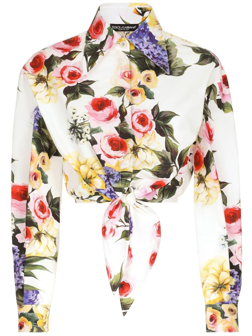 floral-print cotton cropped shirt - 1