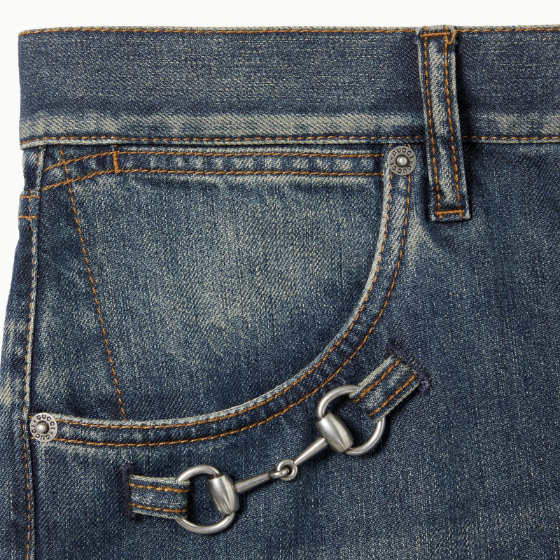 Cotton denim pants with Horsebit detail 5