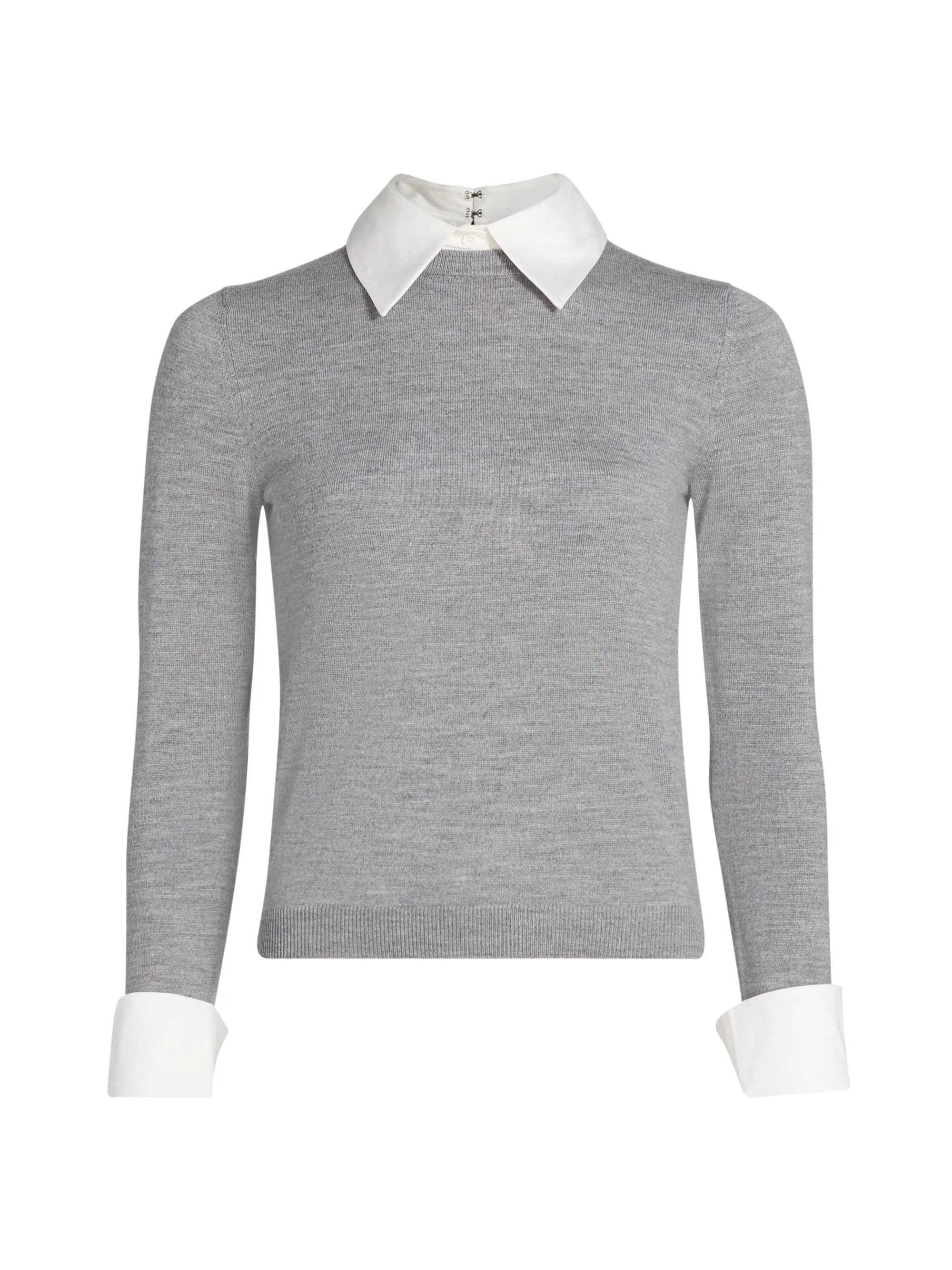 Women's Porla Collared Wool Sweater - Medium Heather Grey - 1