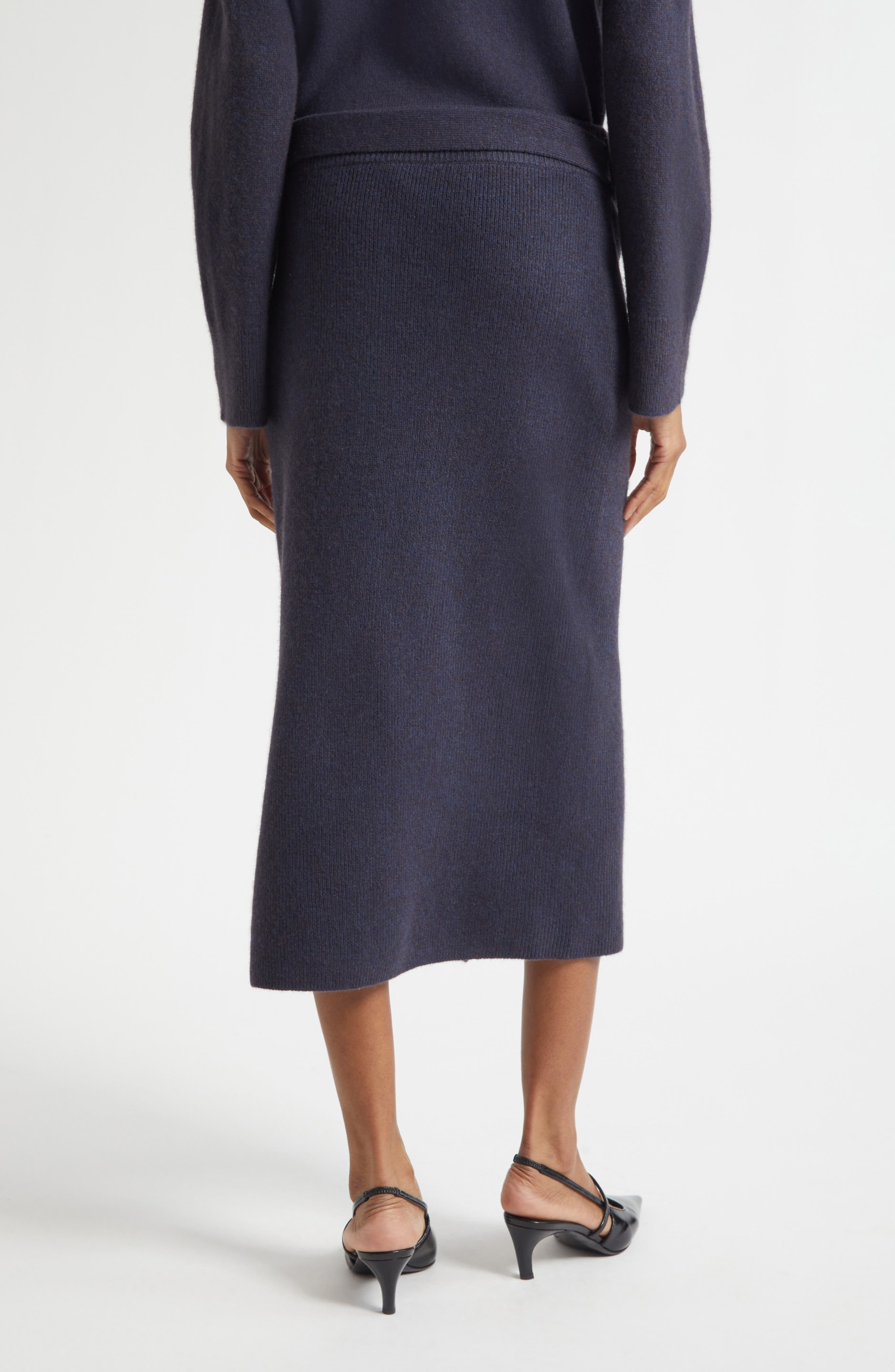 Emporio Armani Tie Waist Wool Midi Skirt in Solid Medium Blue at Nordstrom - 3
