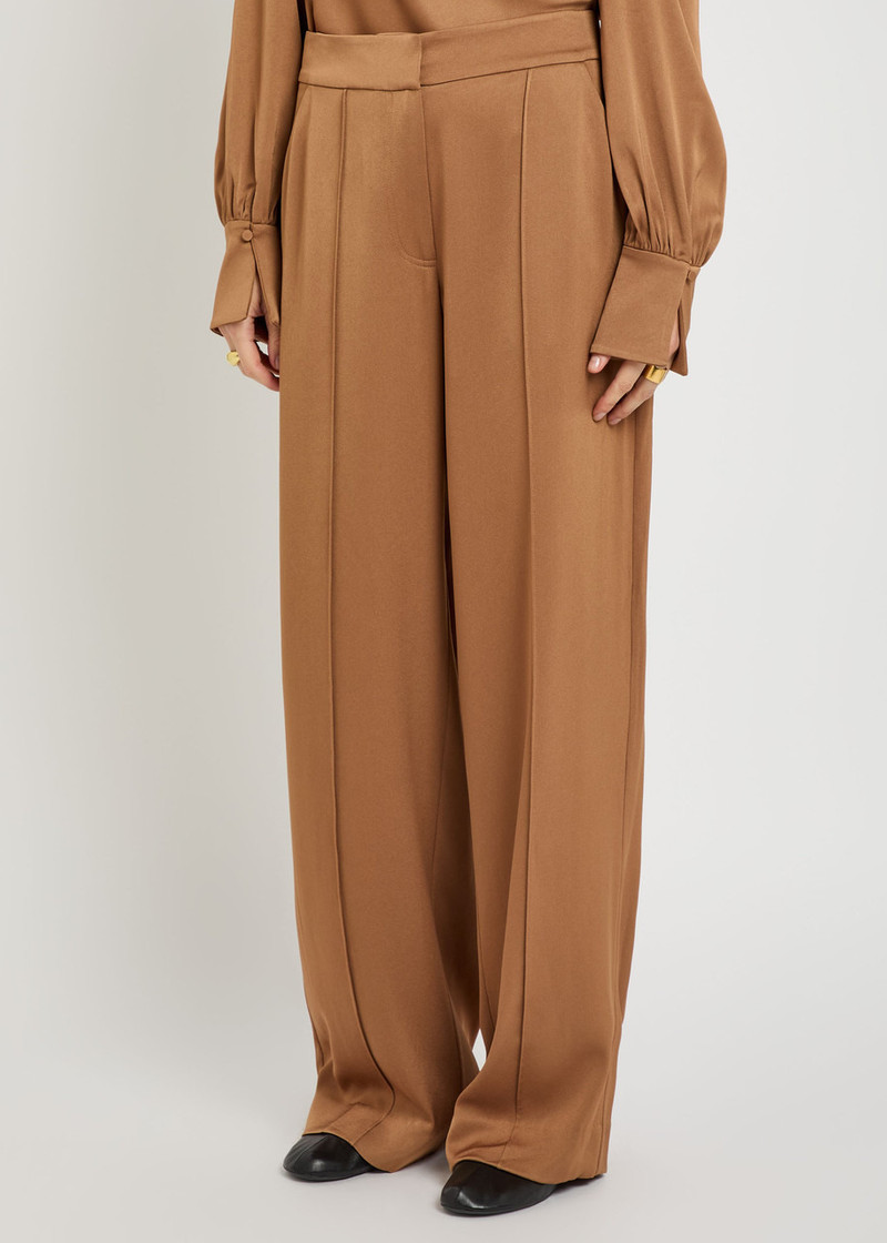 SIMKHAI Simkhai Kyra Pintuck Wide-leg Satin Trousers outlook