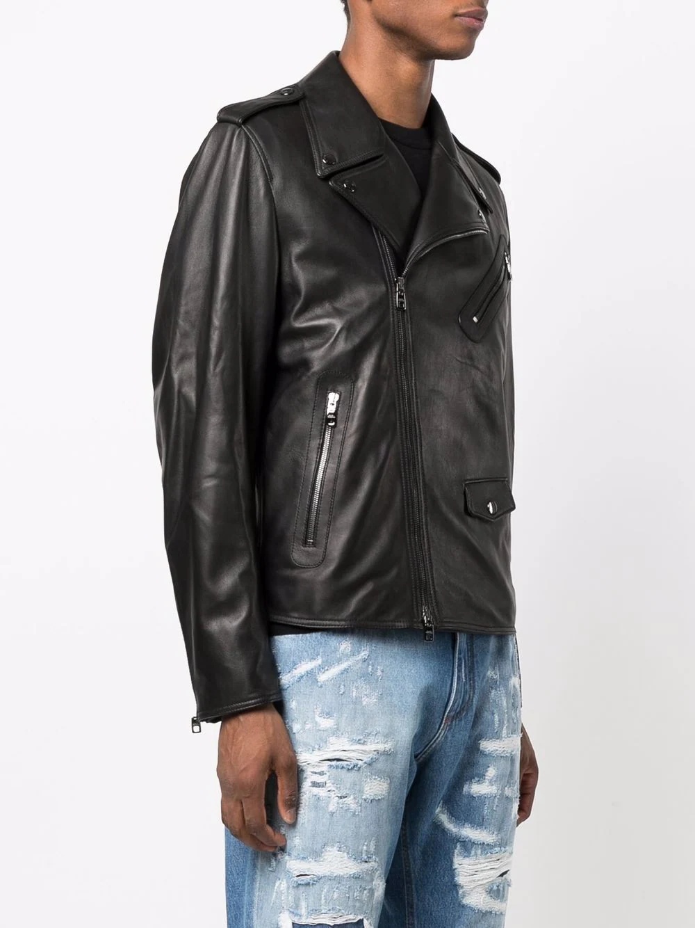 multi-pocket leather biker jacket - 3