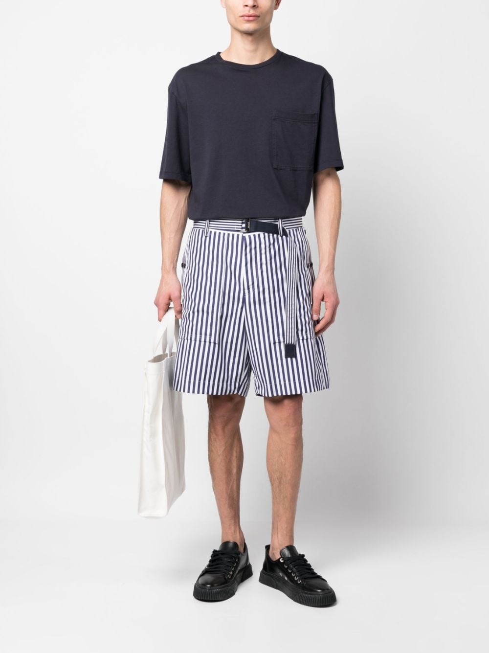 vertical-stripe print cotton shorts - 2