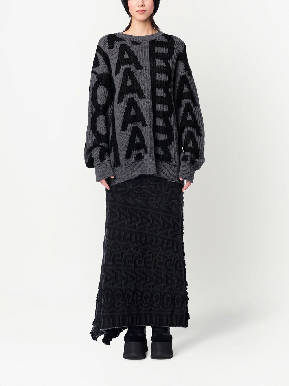 distressed monogram-pattern jumper - 2
