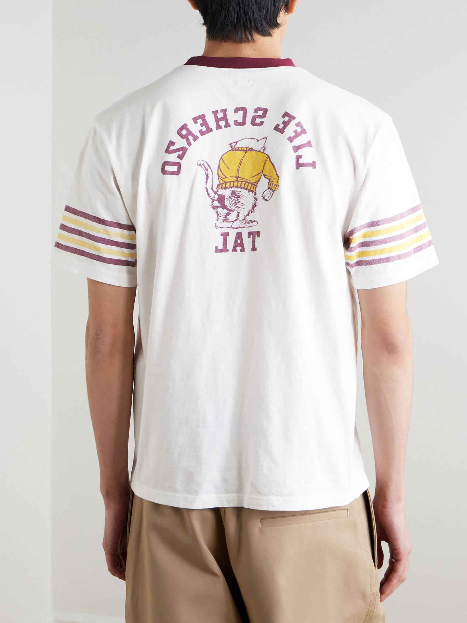 Piped Printed Cotton-Jersey T-Shirt White - 4