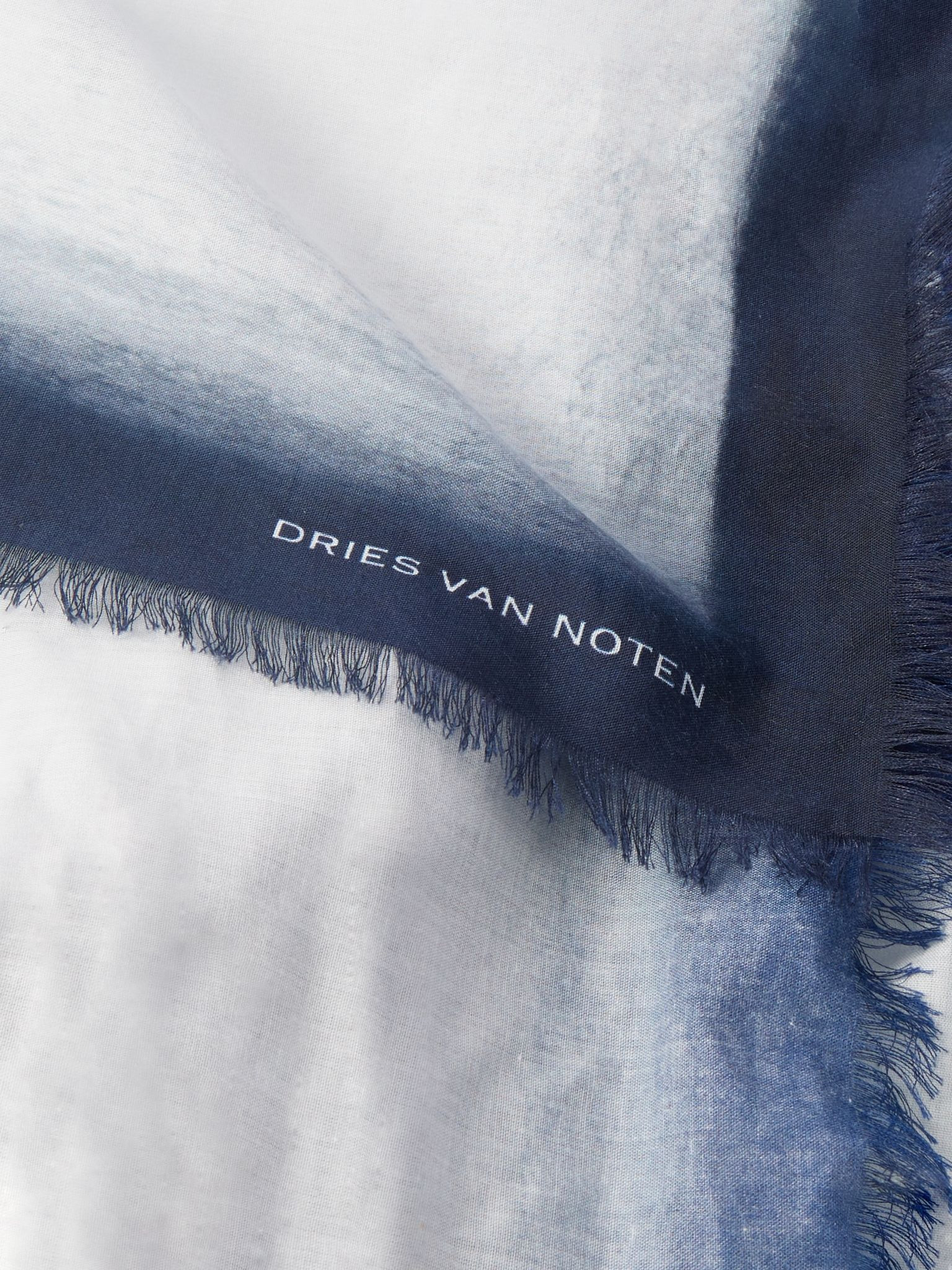 Fringed Printed Cotton-Voile Scarf Navy - 3