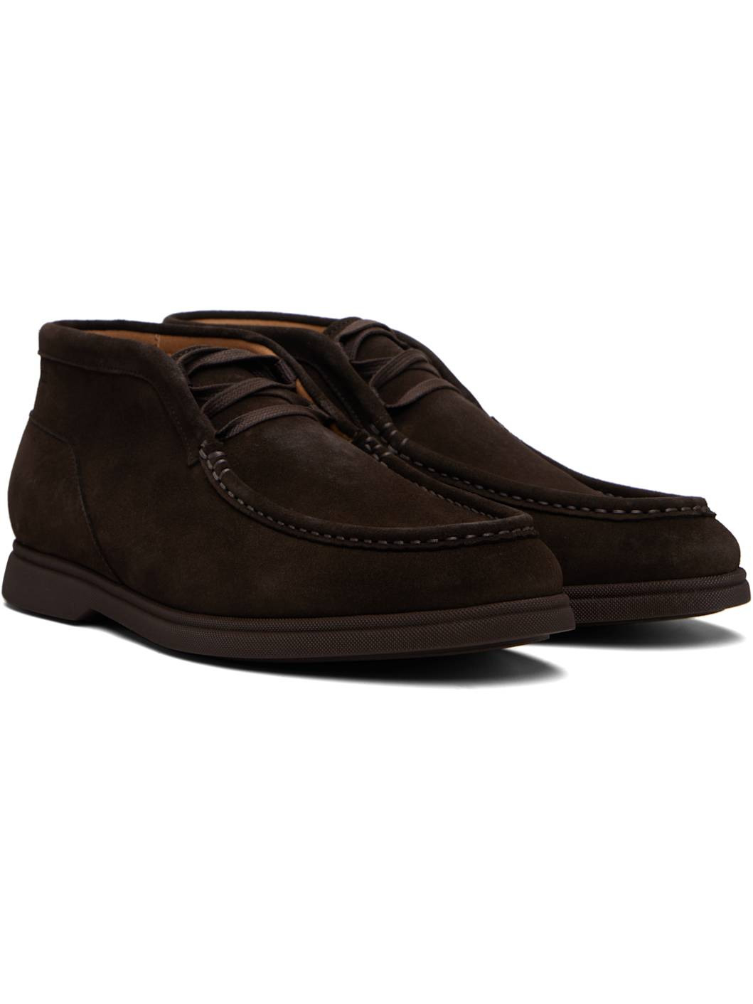 Black Stitching Details Suede Desert Boots - 4