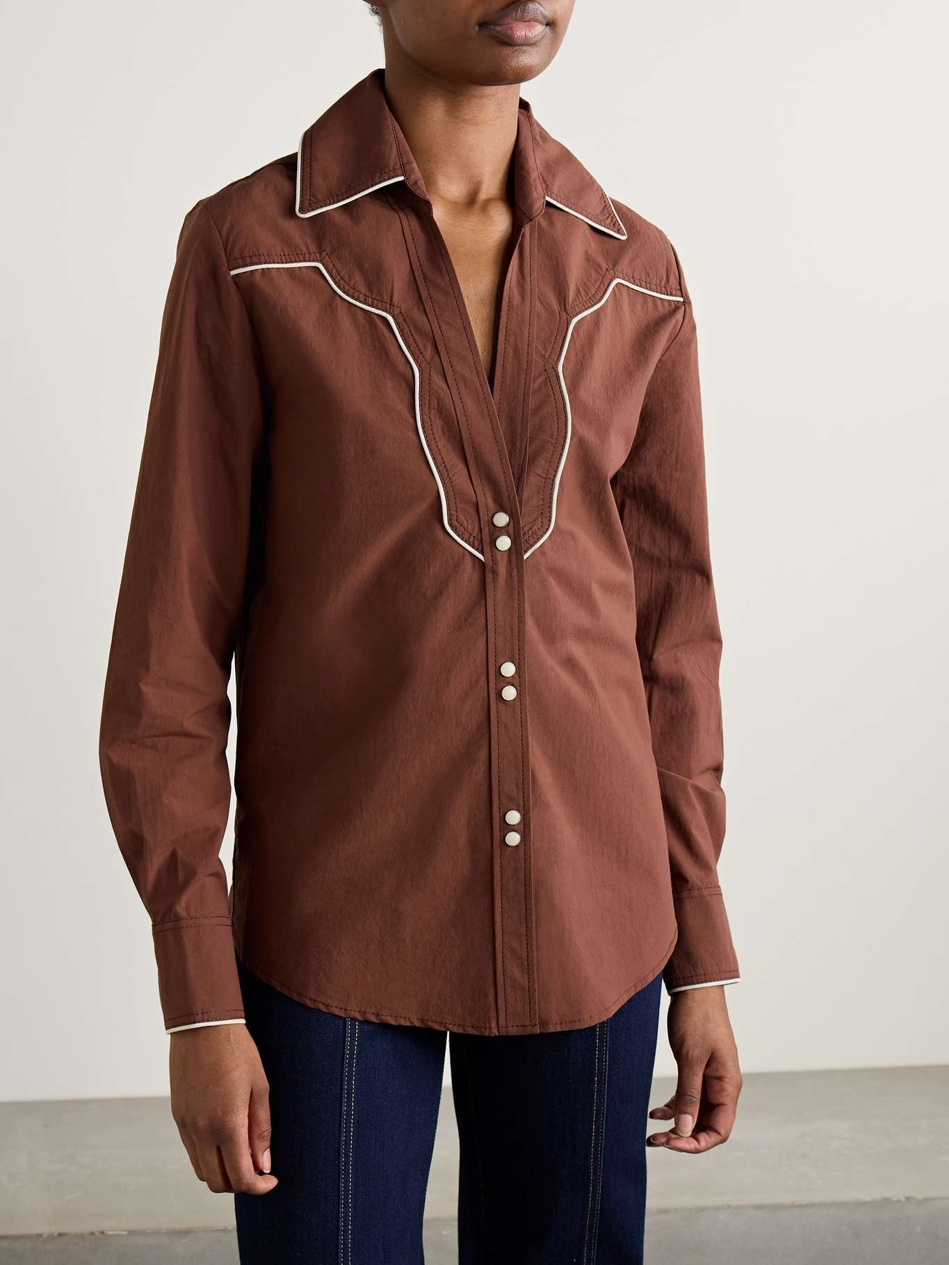 Hacia Puerto cotton-poplin shirt Chocolate - 3