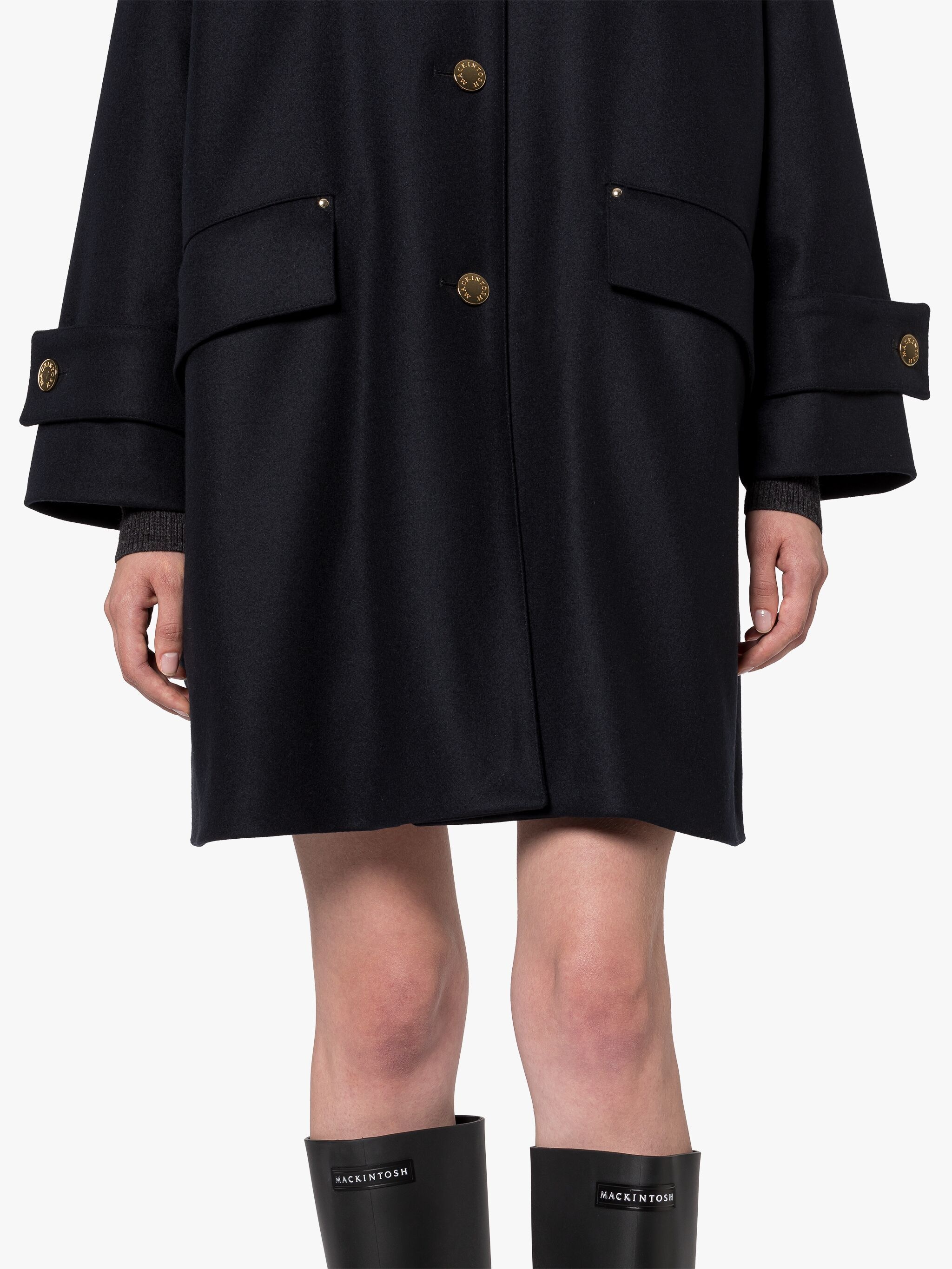 HUMBIE NAVY WOOL COLLARLESS COAT - 5
