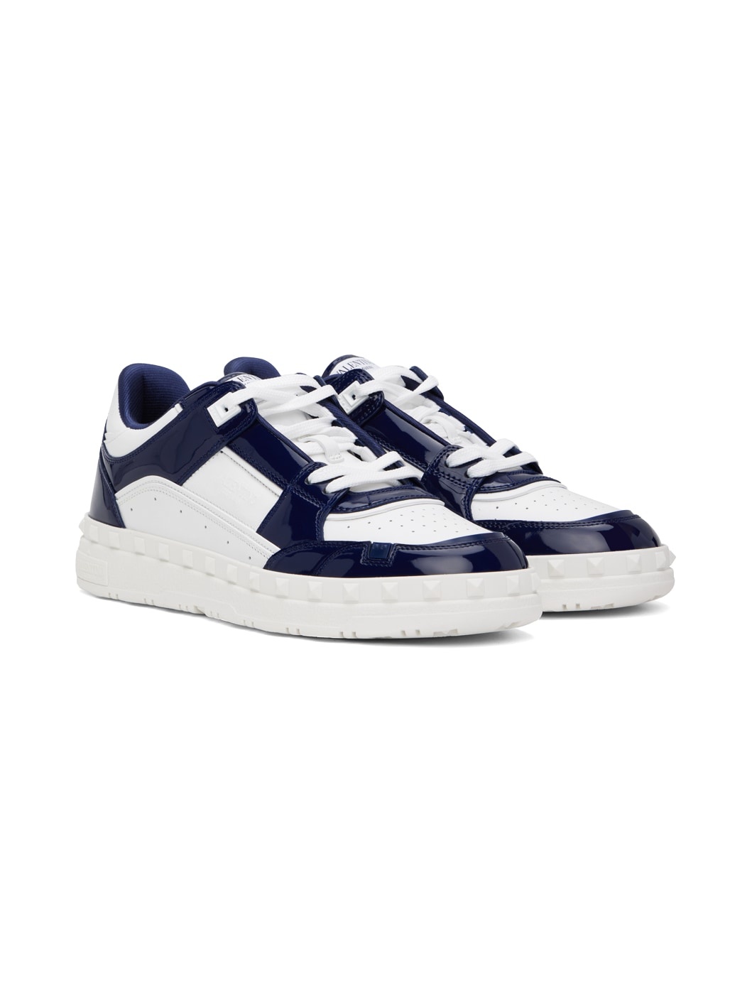 White & Navy Freedots Low Top Sneakers - 4