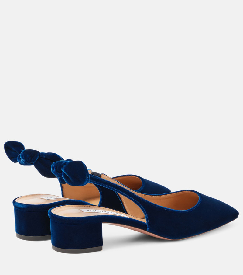 AQUAZZURA Very Bow Tie 35 velvet slingback pumps outlook