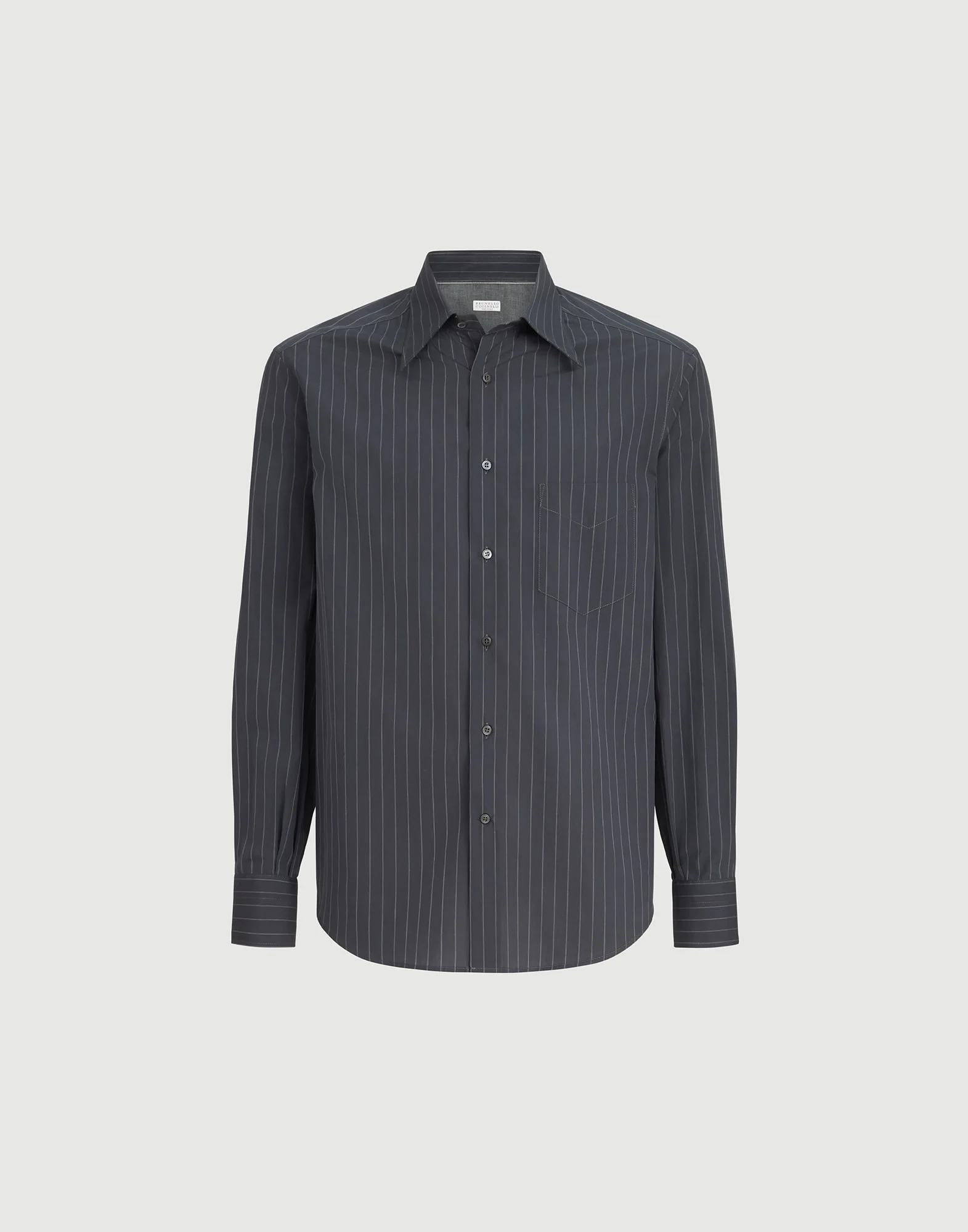 Double pinstripe cotton overshirt with Italian collar and chest pocket - 1
