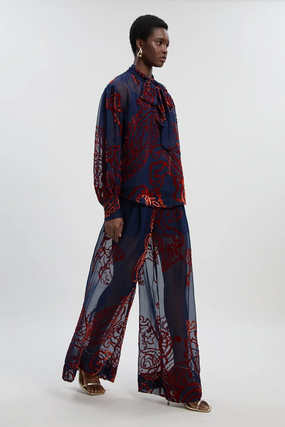 Paisley Devore Woven Wide Leg Trouser - 1