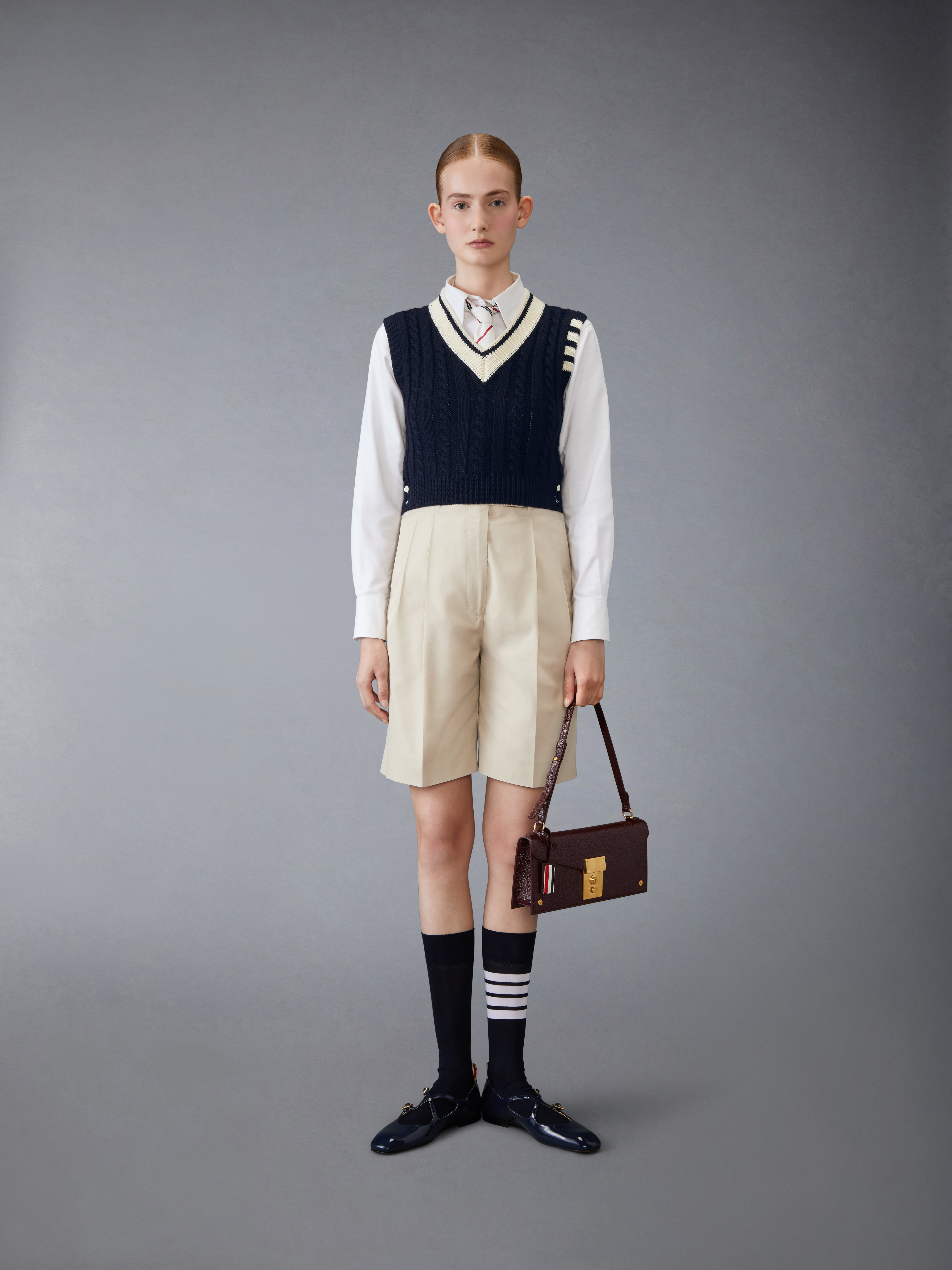 Classic Cable 4-Bar V Neck Vest - 4