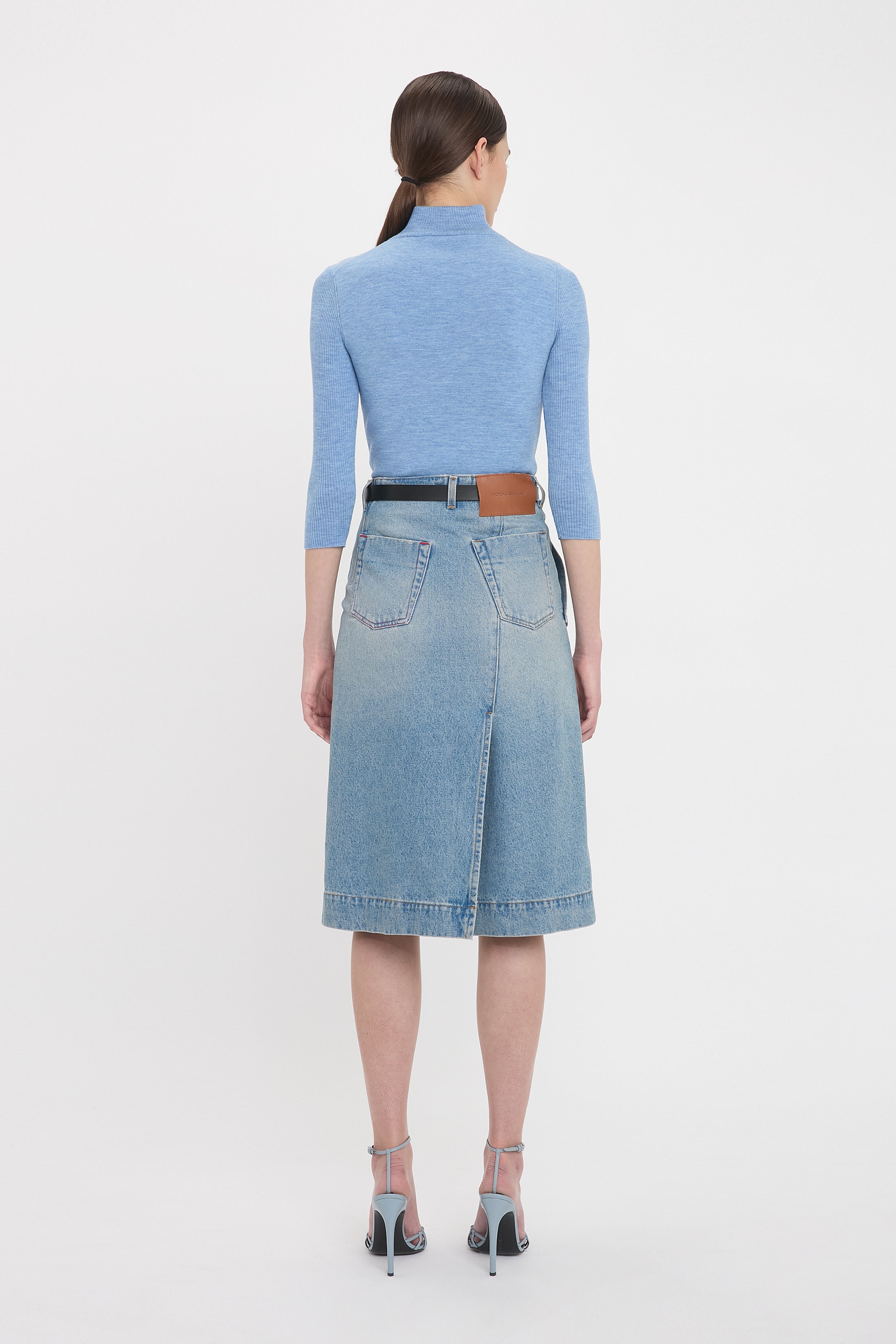 Denim Wrap Detail Skirt In Pale Blue Wash - 4