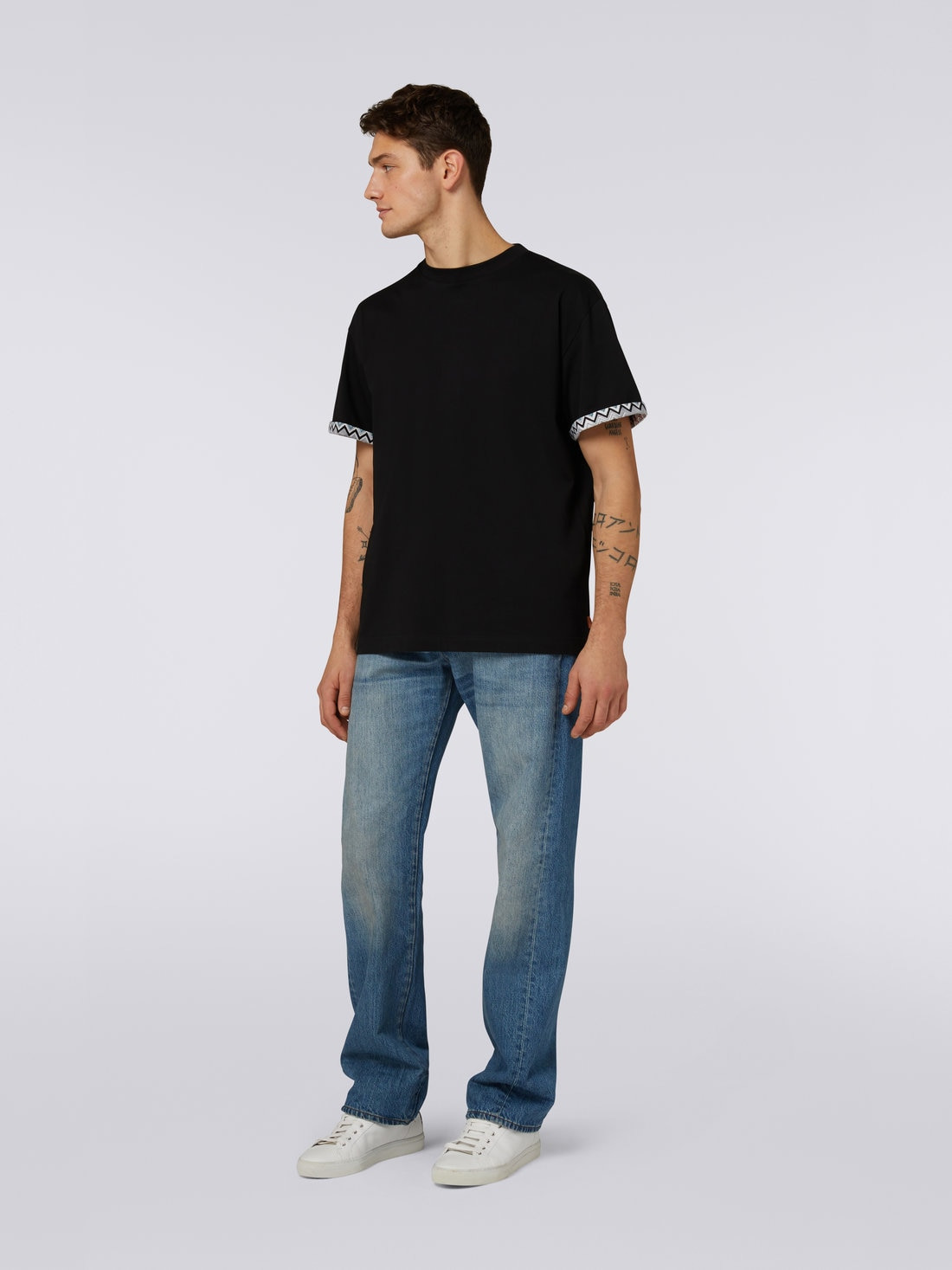Cotton crew-neck T-shirt with knitted insert - 2