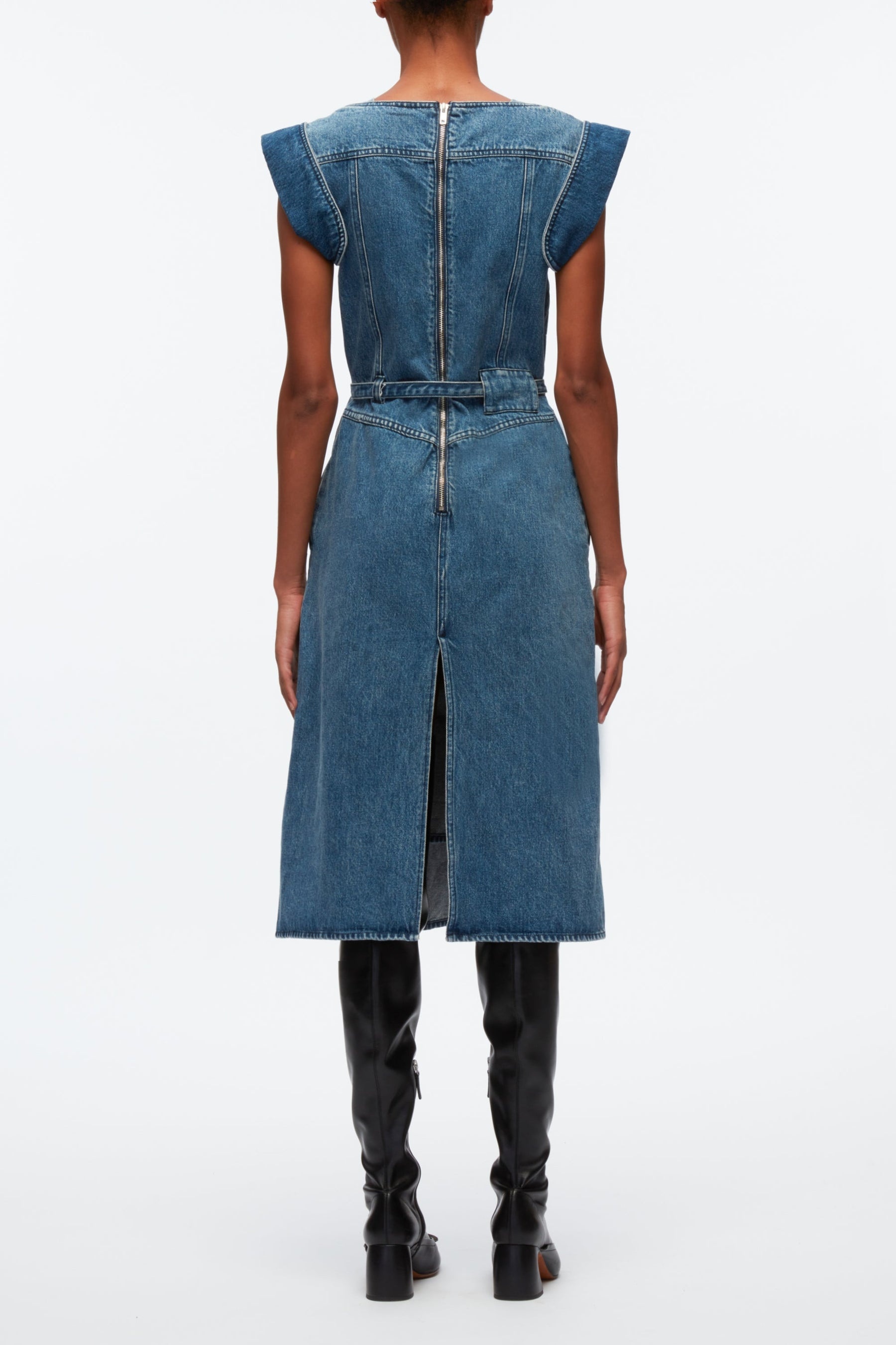 Deconstructed Belted Denim Dress - 3