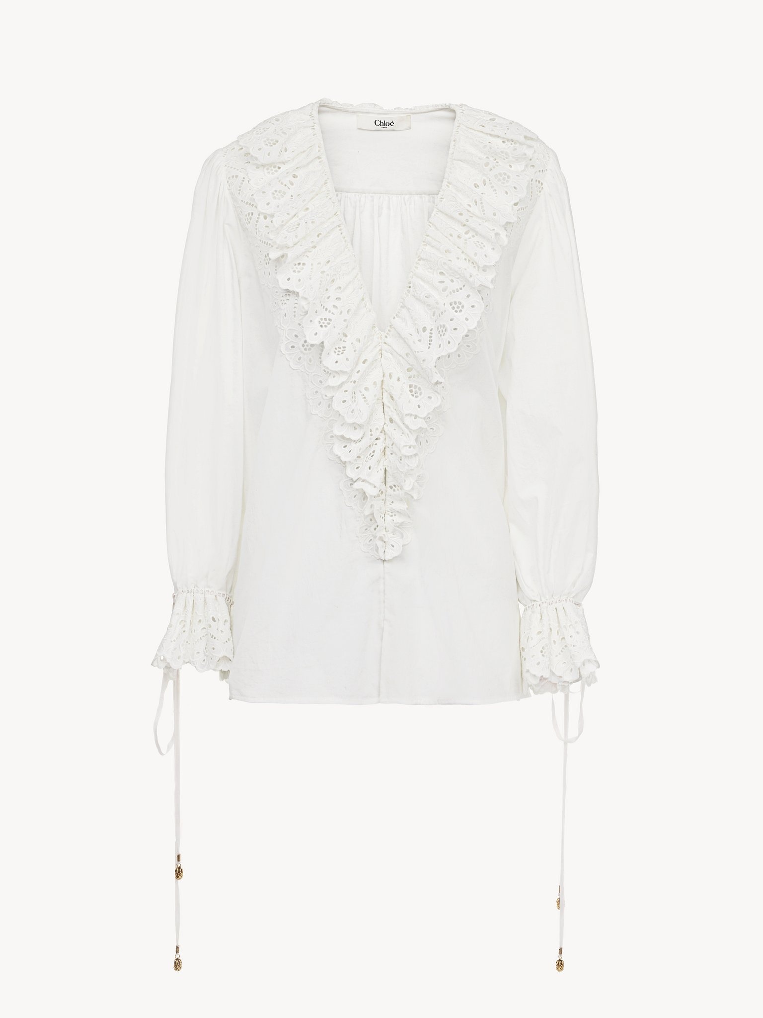 PUFF-SLEEVE V-NECK TOP IN COTTON VOILE - 2