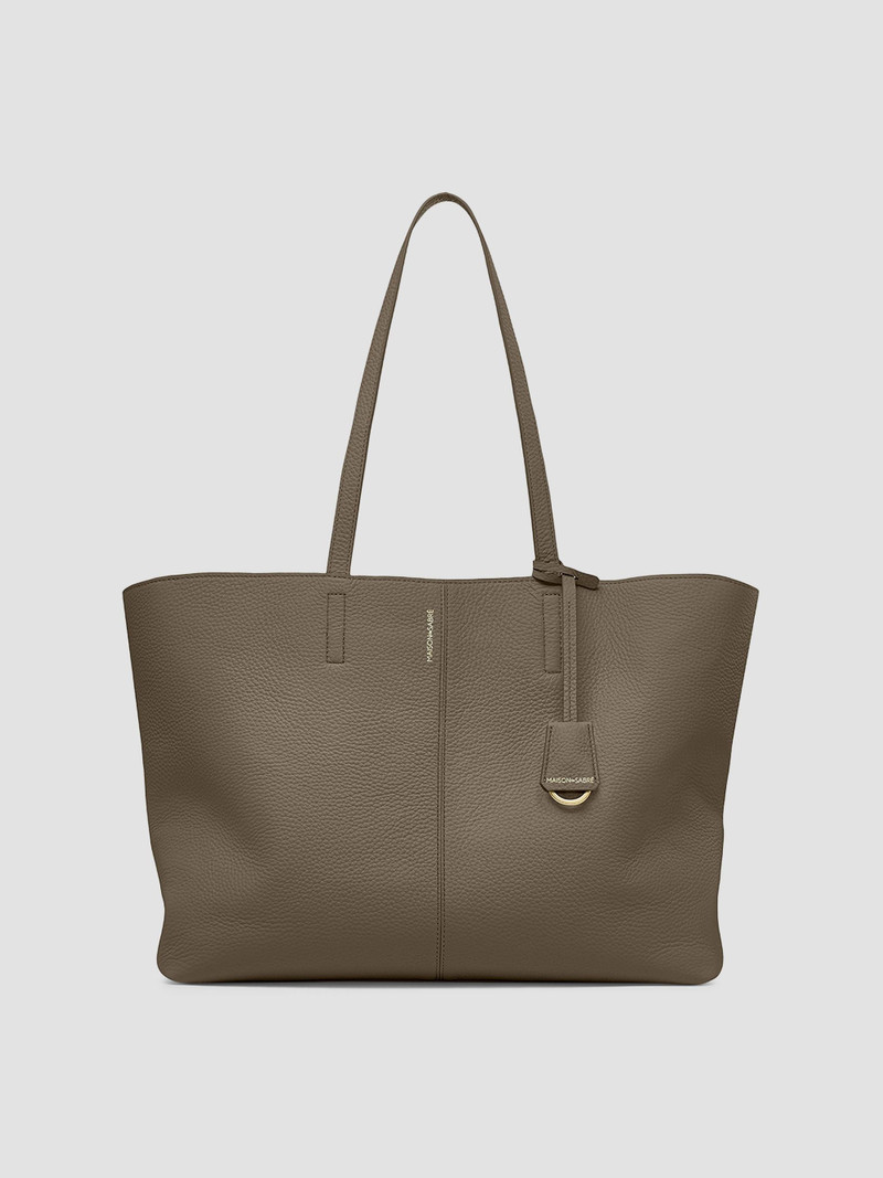Women's Large Leather Zipped Soft Tote Bag - Cashmere Clay 1