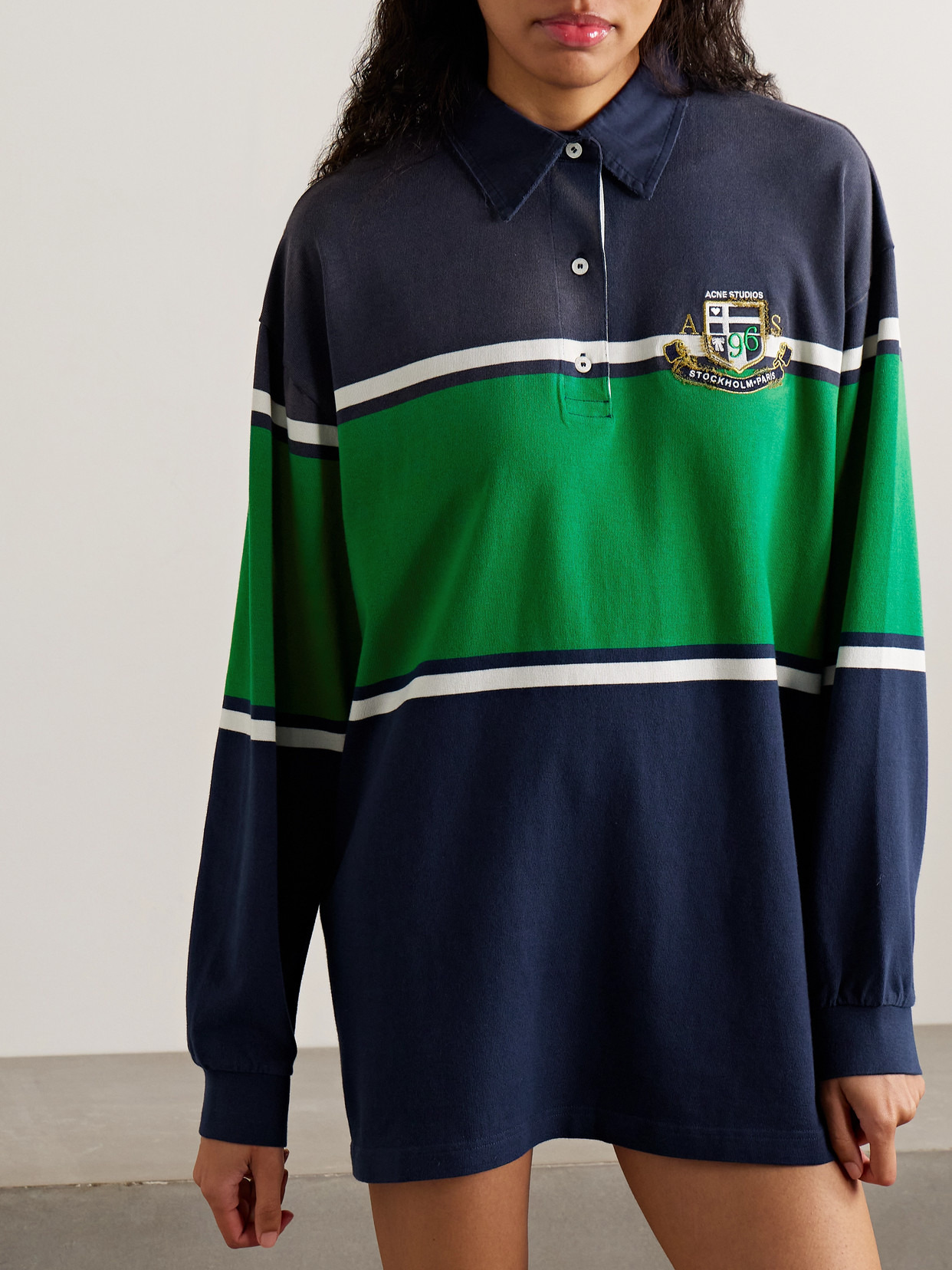Oversized Embroidered Striped Organic Cotton-jersey Polo Top - 4