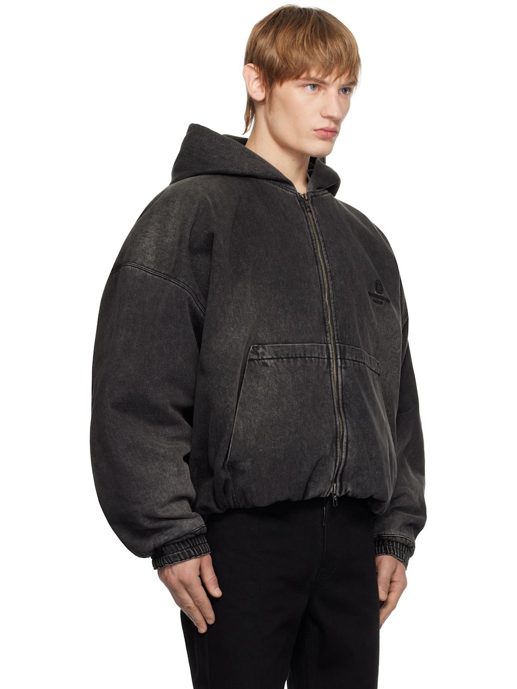 Wooyoungmi Gray Denim Hooded Jacket | REVERSIBLE