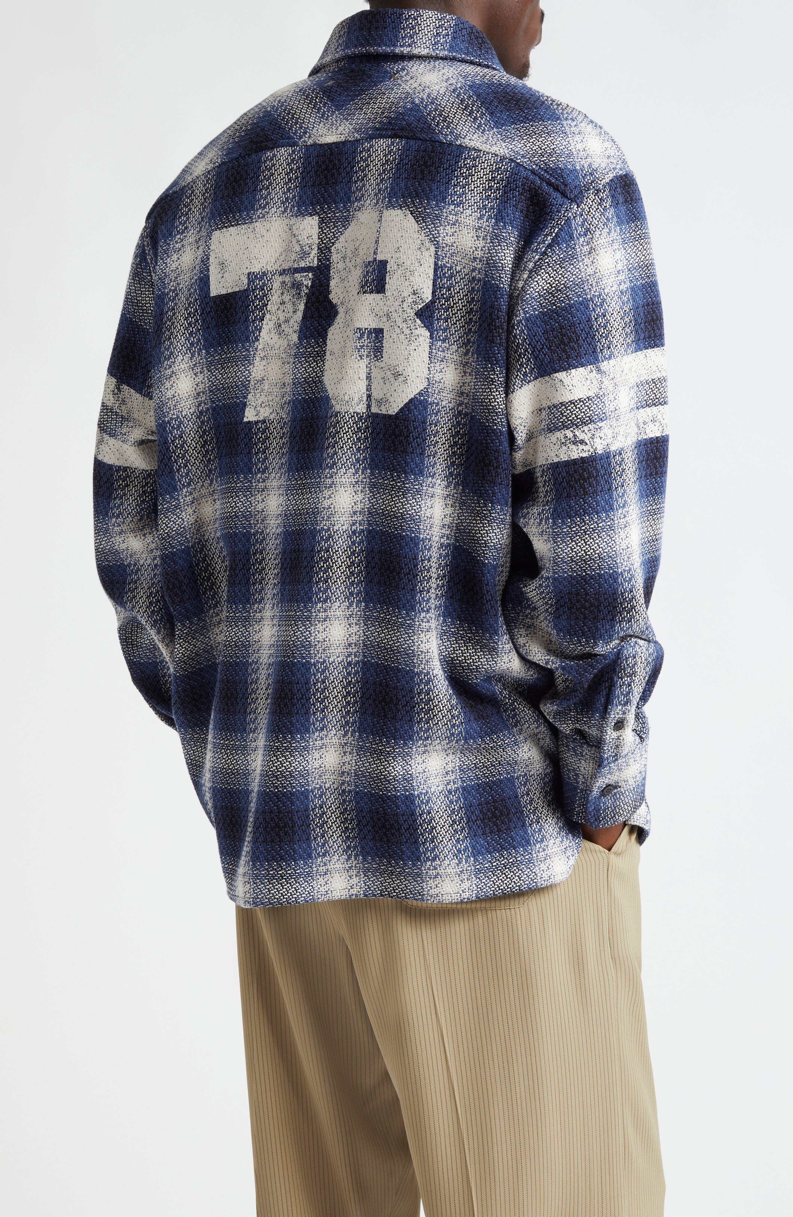 Golden Goose Journey Nolwenn Plaid Button-Up Overshirt in Ice/Indigo at Nordstrom - 3