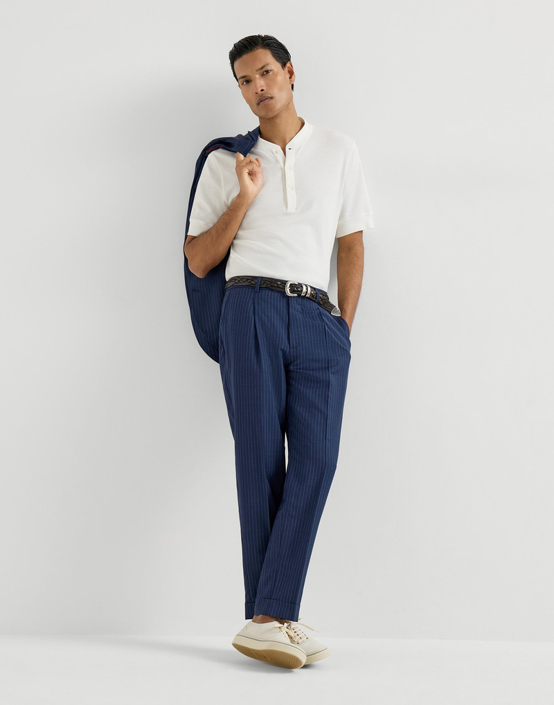 Wool and mohair pinstripe fresco trousers with pleat 5