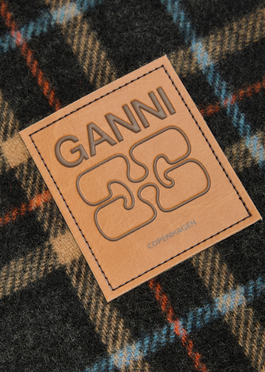 Ganni Checked Fringed Wool Scarf - 3