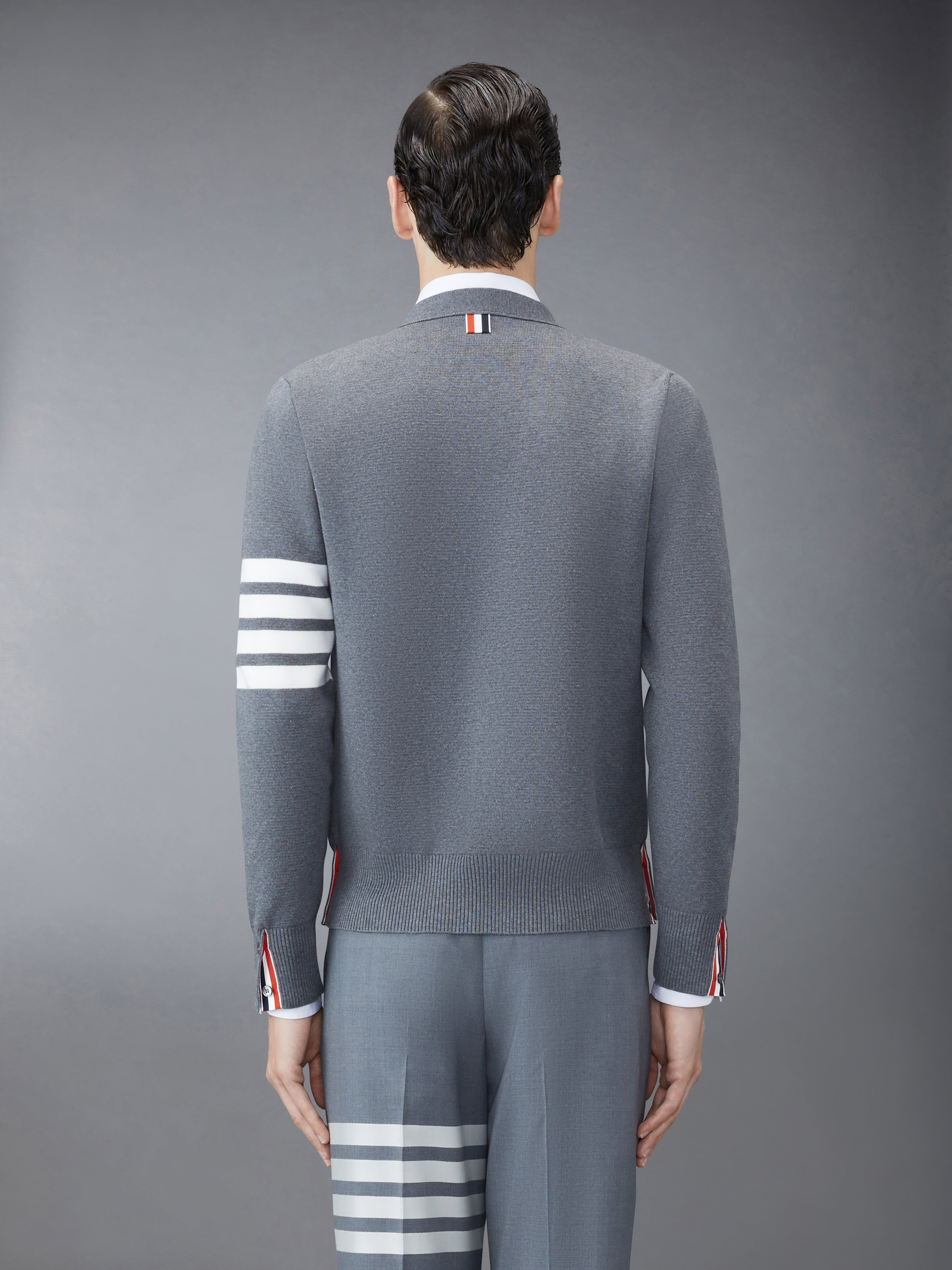 Medium Greymilano Stitch Cotton 4-bar V-neck Cardigan - 2