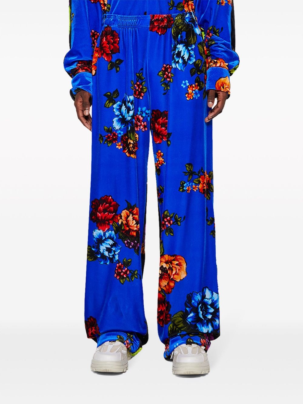 floral-print velvet track pants - 3