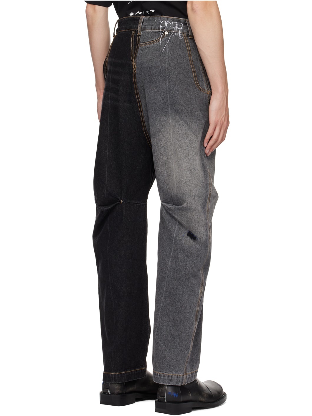 Black & Gray Paneled Jeans - 3