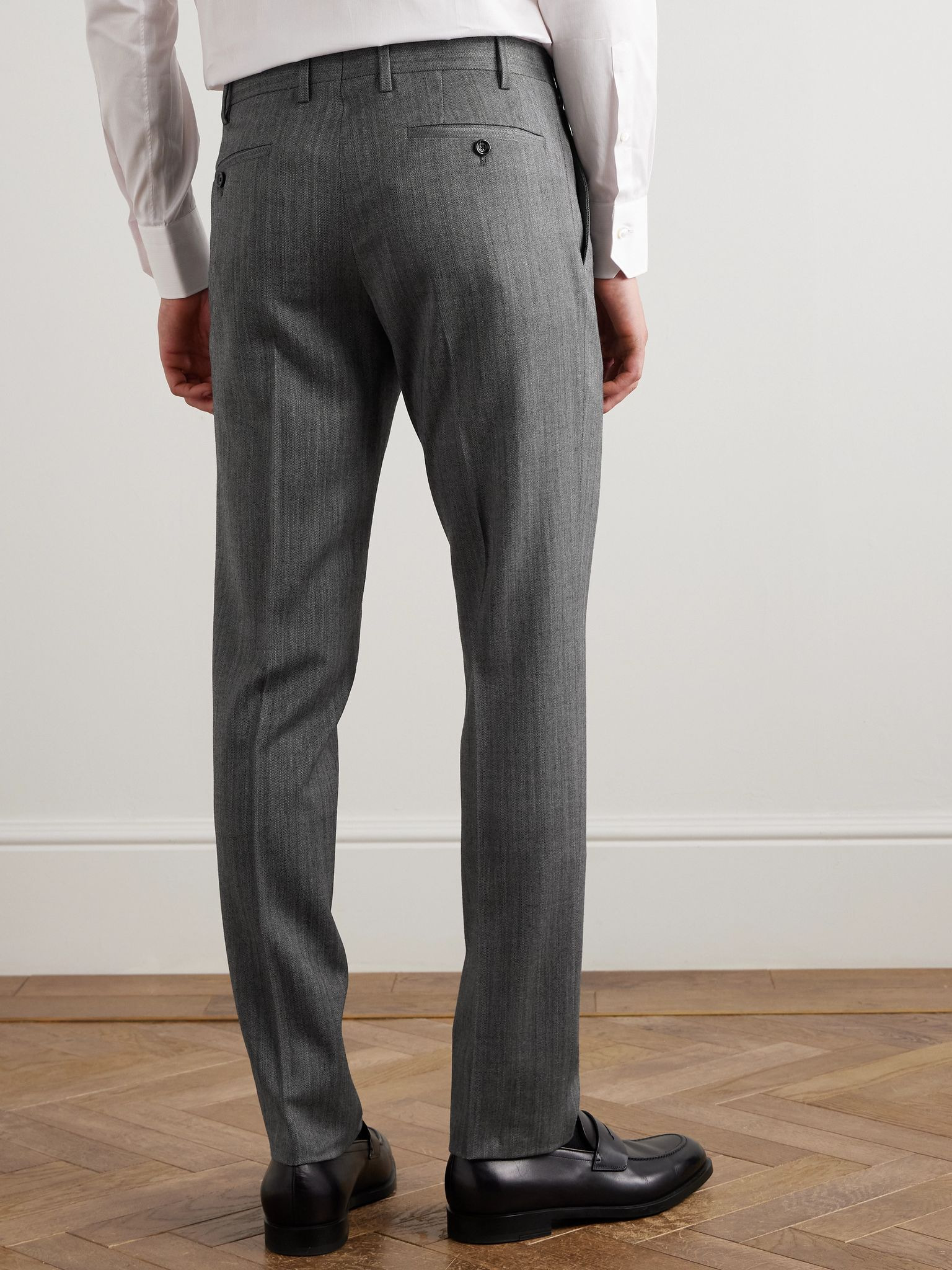 Straight-Leg Herringbone Virgin Wool-Blend Trousers Gray - 4