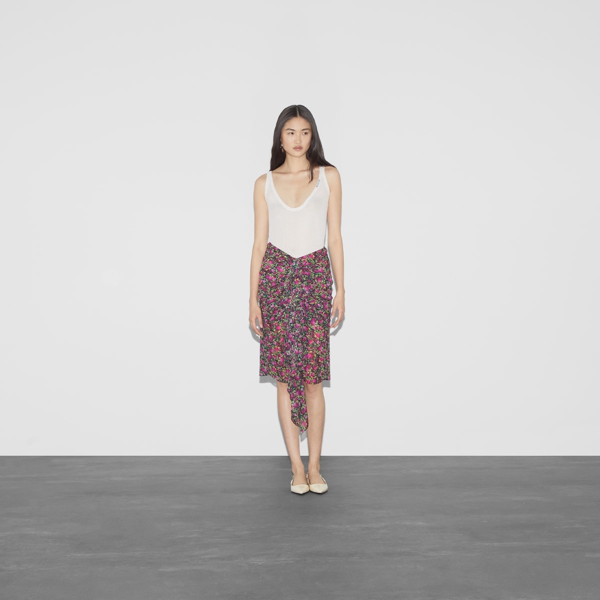 Floral print silk skirt - 2