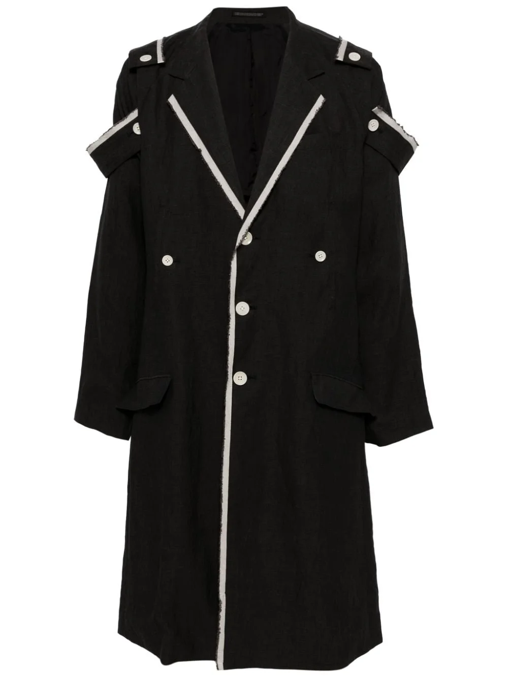 contrast-trim ramie coat - 1